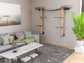 Wall Cat Tree with 2 Scratching Towers, Bridge & Cushioned Shelves