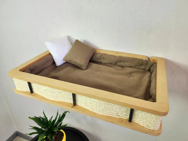 Wall-Mounted Cat Bed with Scratching Post & Steps �?