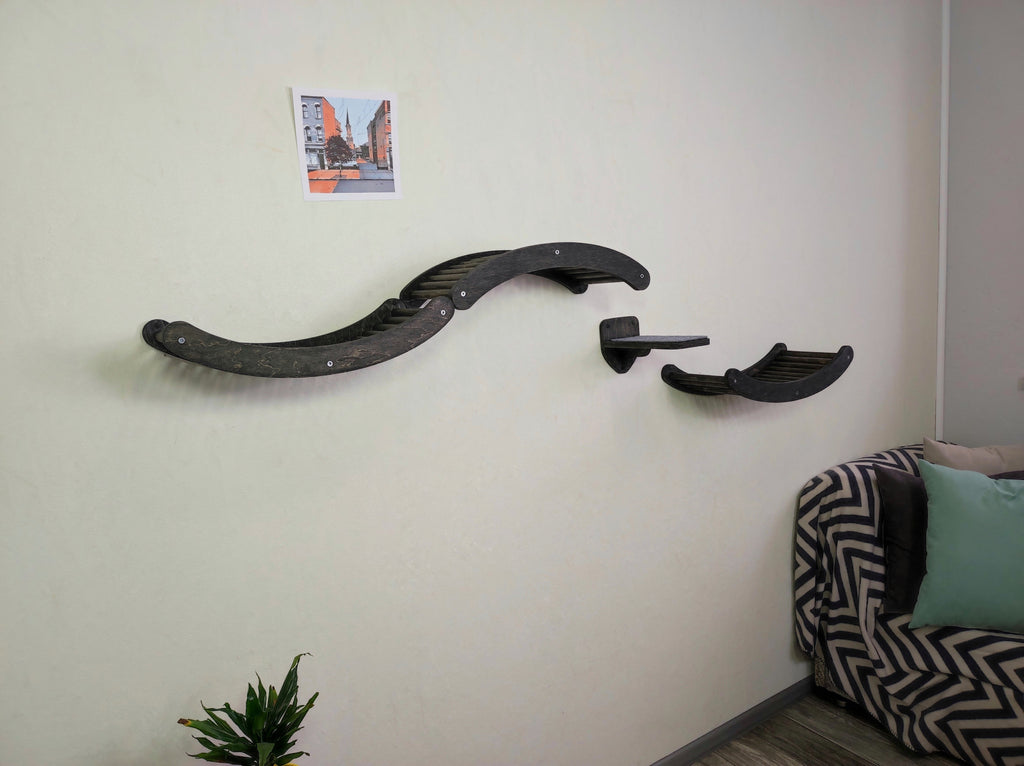 Modular Cat Climbing Shelves - Wave Perch & Step