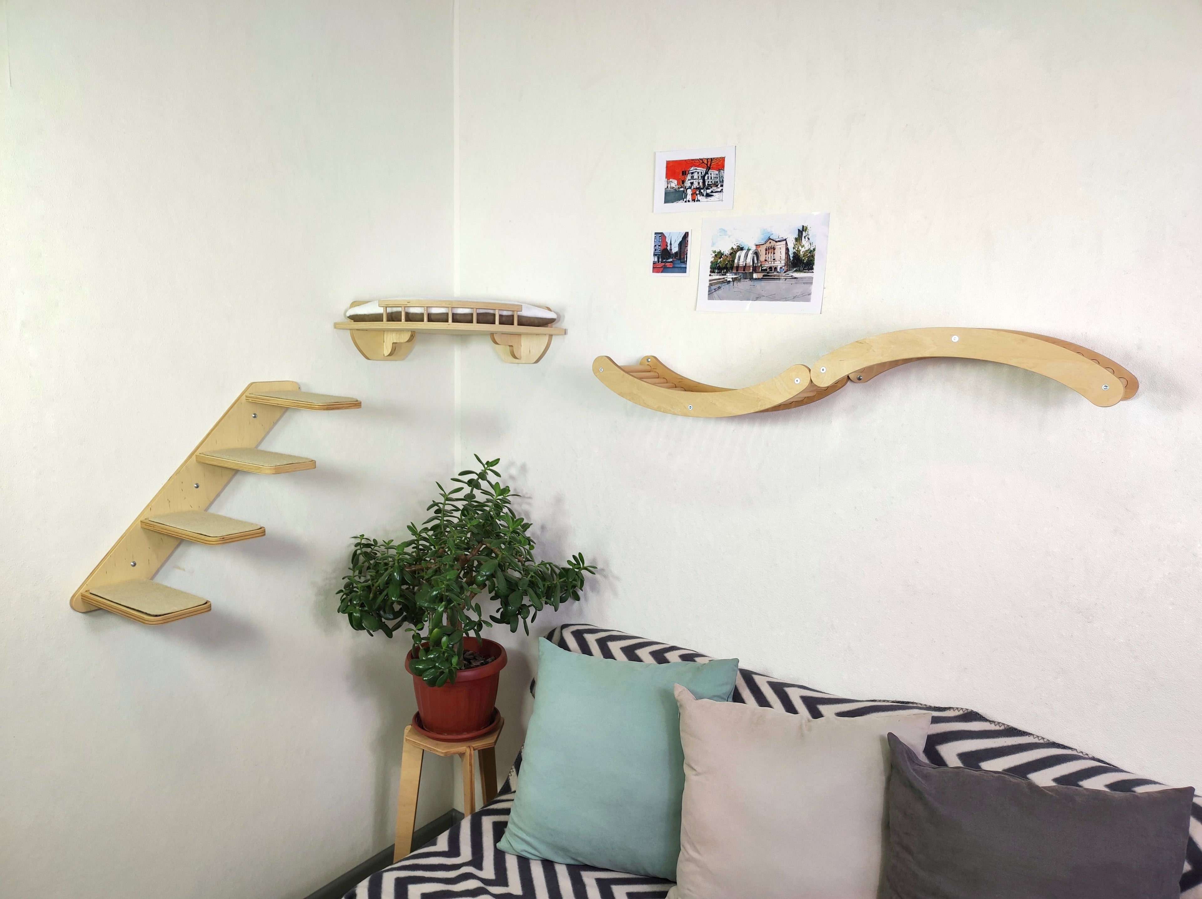 Cat Wall Playground - Steps, Shelf & Climbing Wave