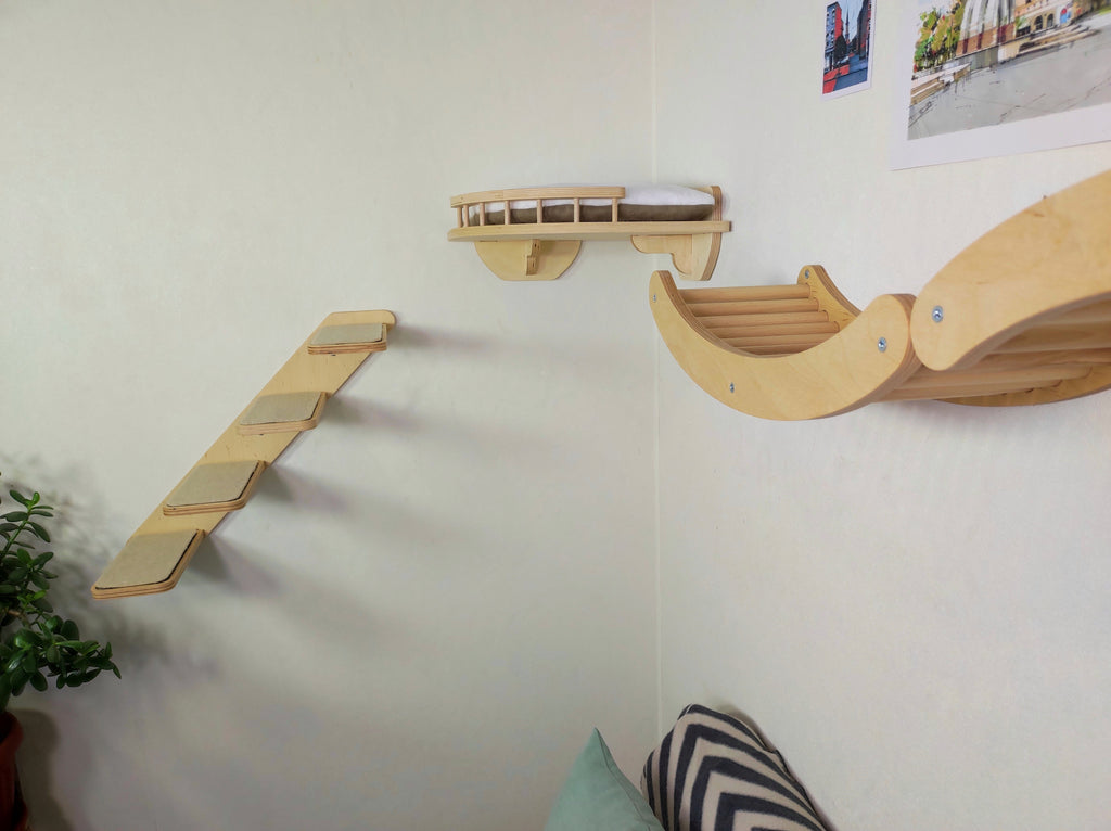 Cat Wall Playground - Steps, Shelf & Climbing Wave