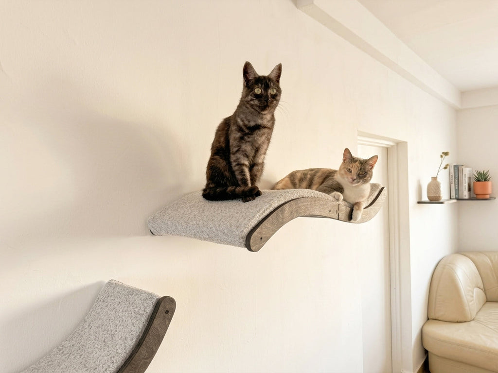 Cat Wall Shelf Set �C Curved Cat Bed with Cushion & 2 Wall Steps (Set of 3)