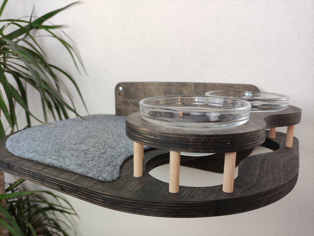 Cat Feeding Shelf With 2 Bowls (Wall-Mounted)