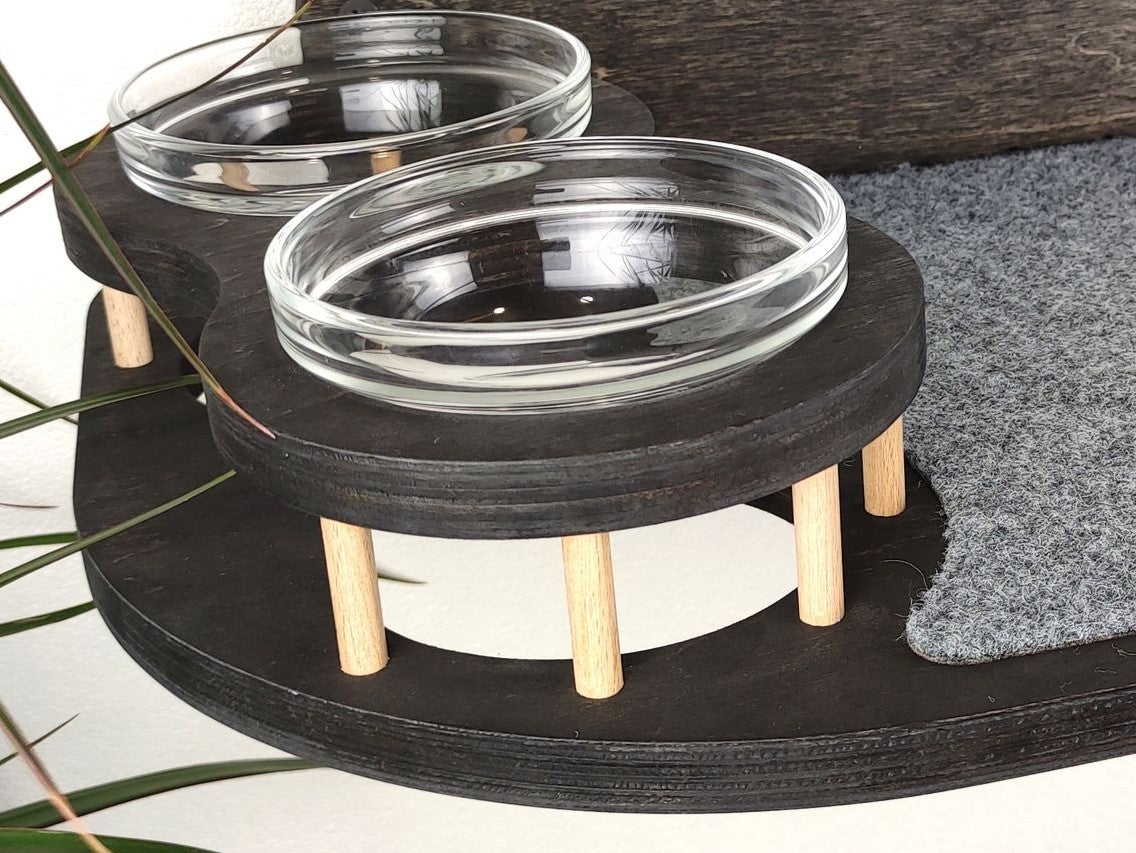 Set of Cat Wall Shelves with Food Bowls and Steps