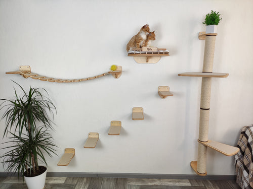 Cat Wall Furniture Set "BONY" - Sisal Scratching Post, Bed, Bridge & Steps