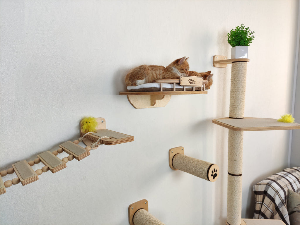 Cat Wall Climbing & Play Set - Scratch Post, Shelves, Bridge