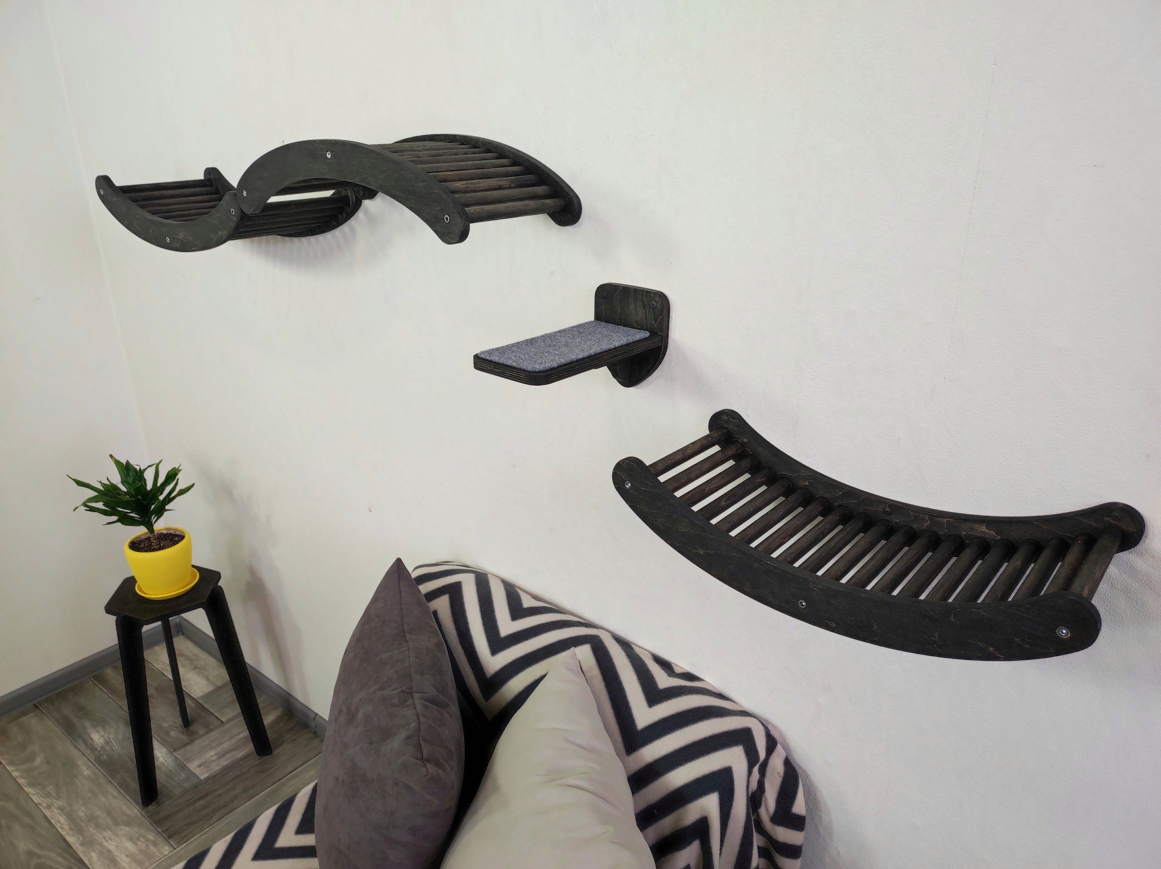 Modular Cat Climbing Shelves - Wave Perch & Step