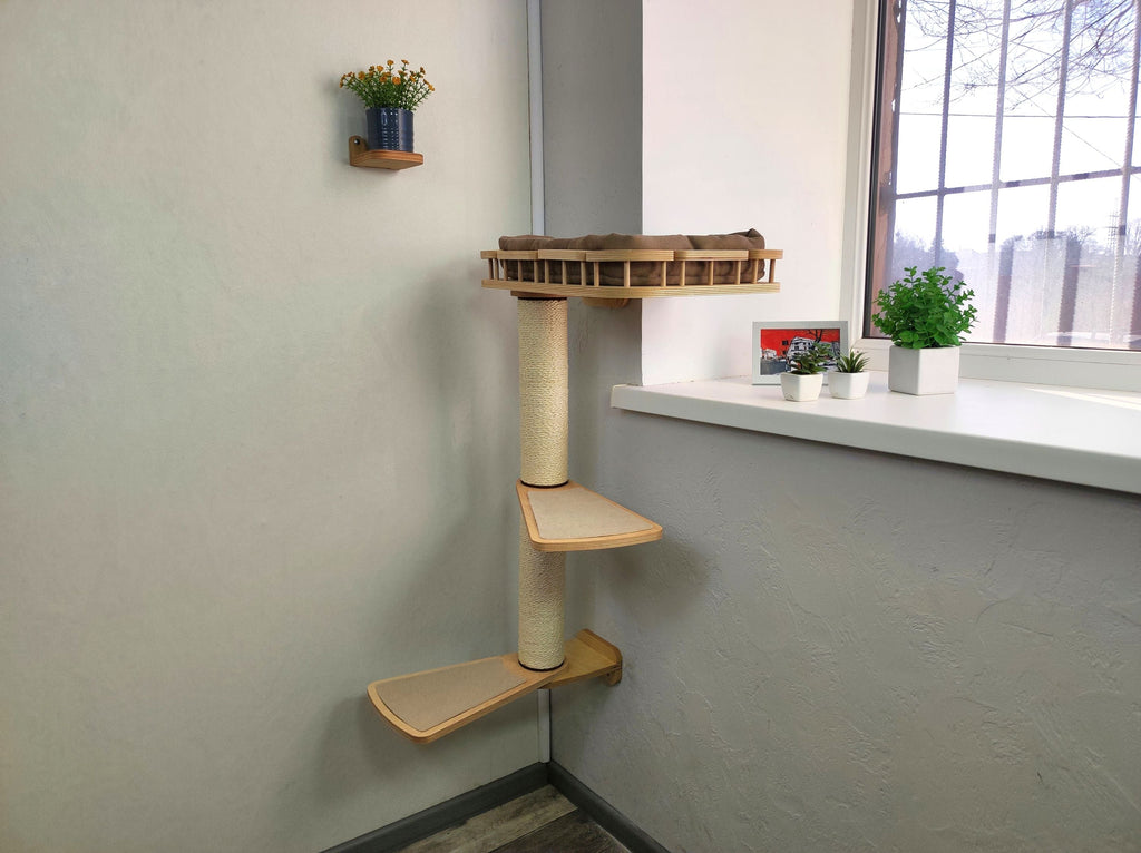 Cat Window Scratching Pole with 2 Steps