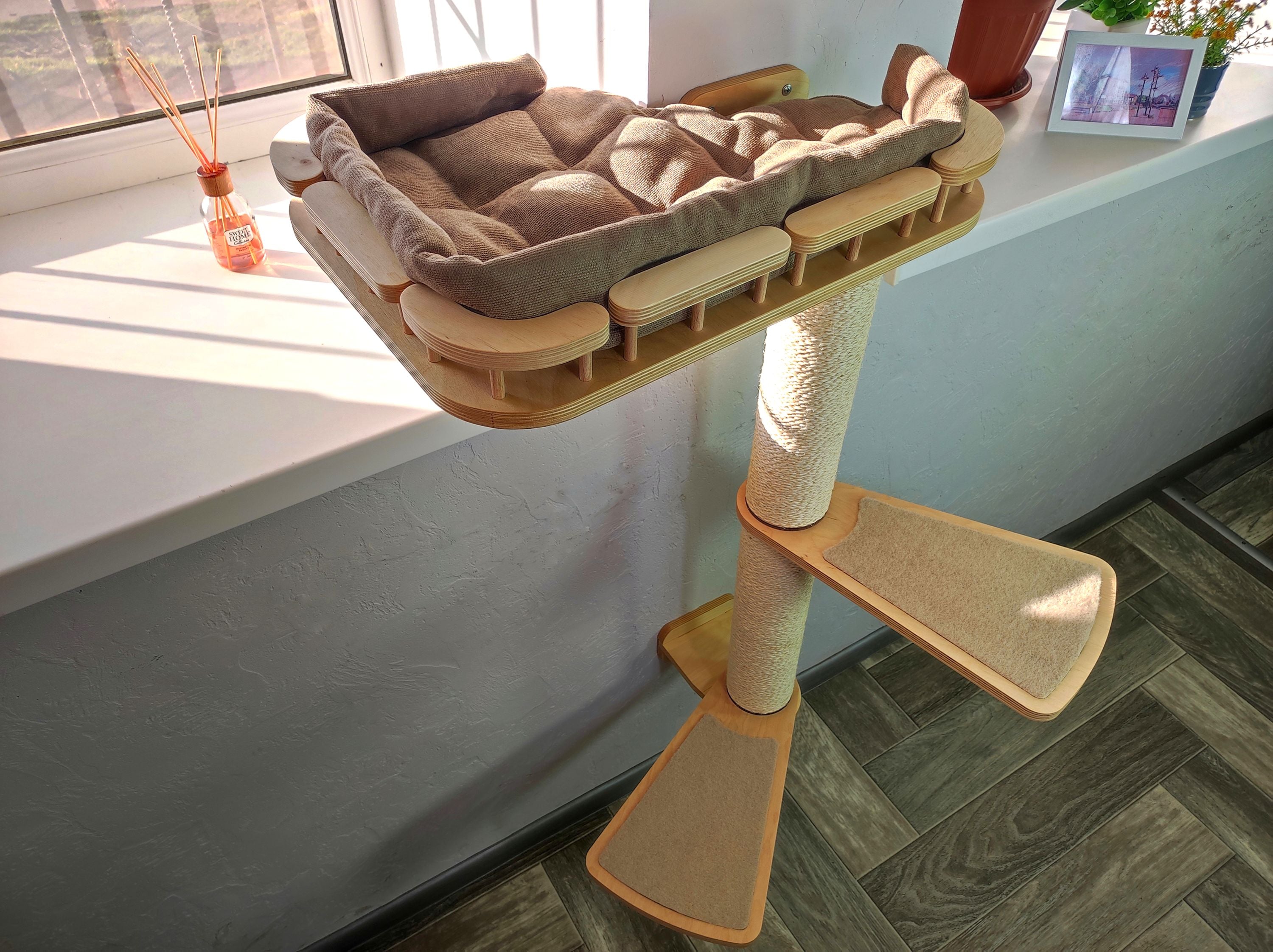 Cat Window Scratching Pole with 2 Steps