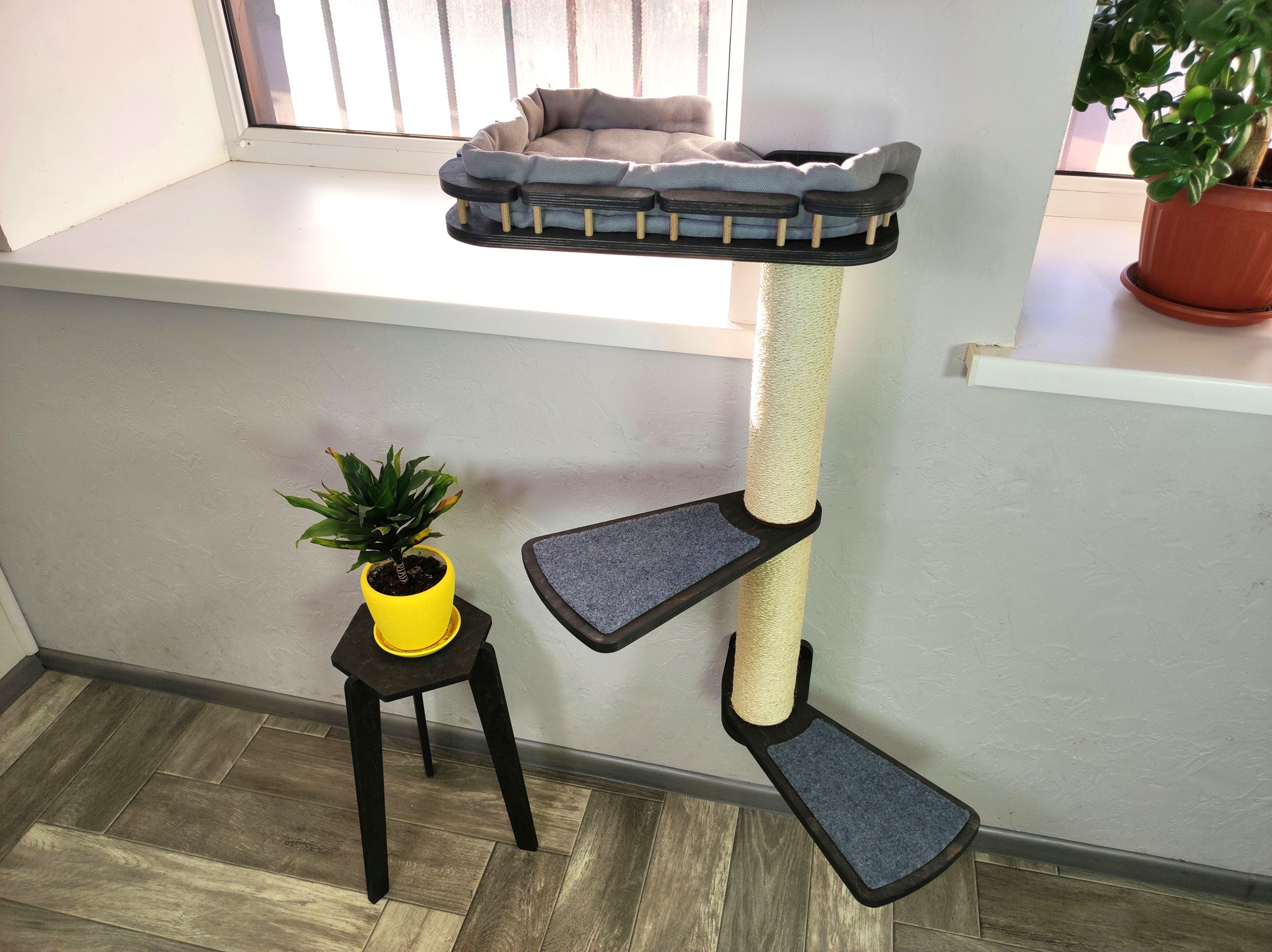 Cat Window Scratching Pole with 2 Steps