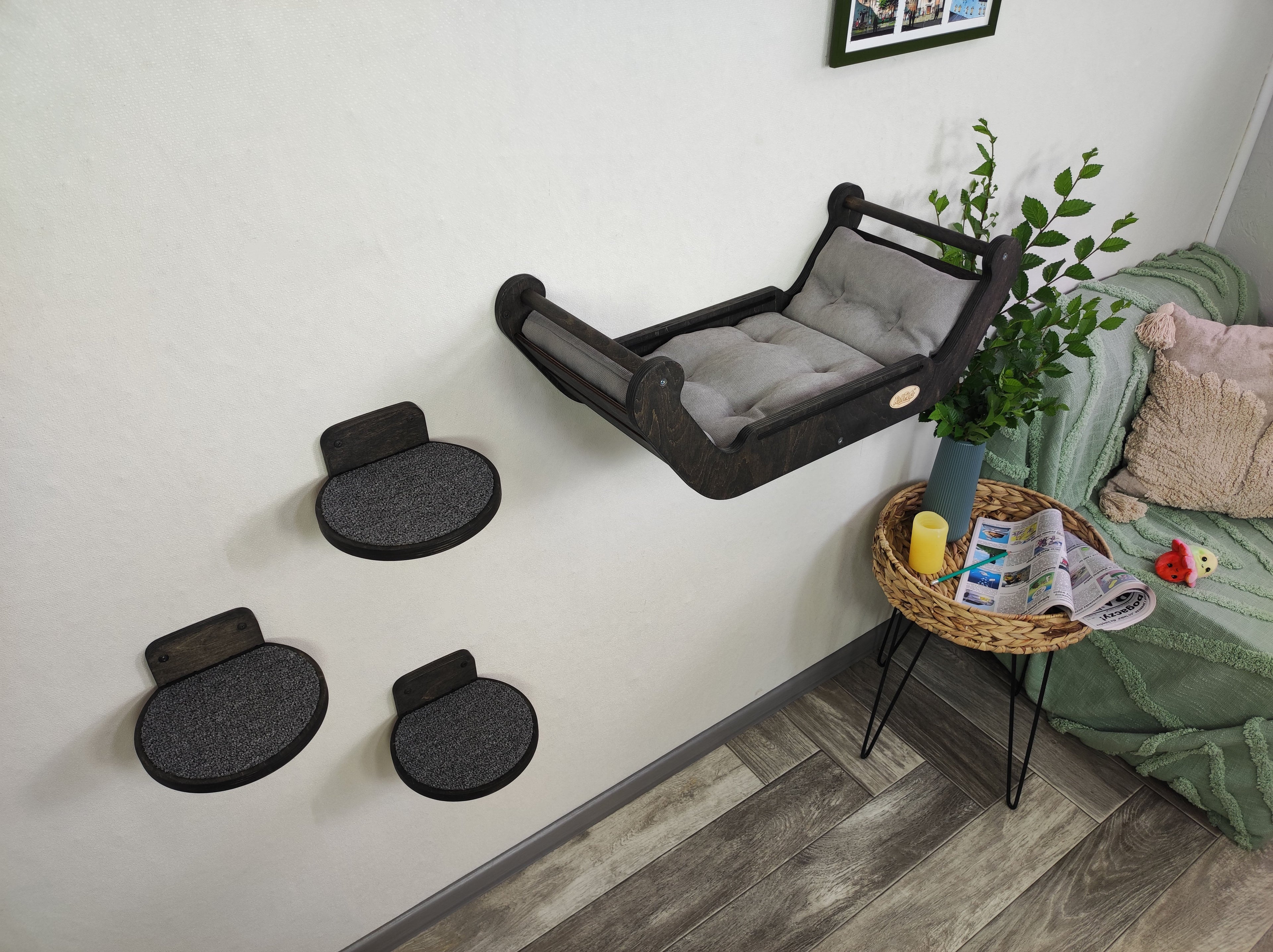 Modern Cat Wall Bed Set & 3 Steps: Climbing System