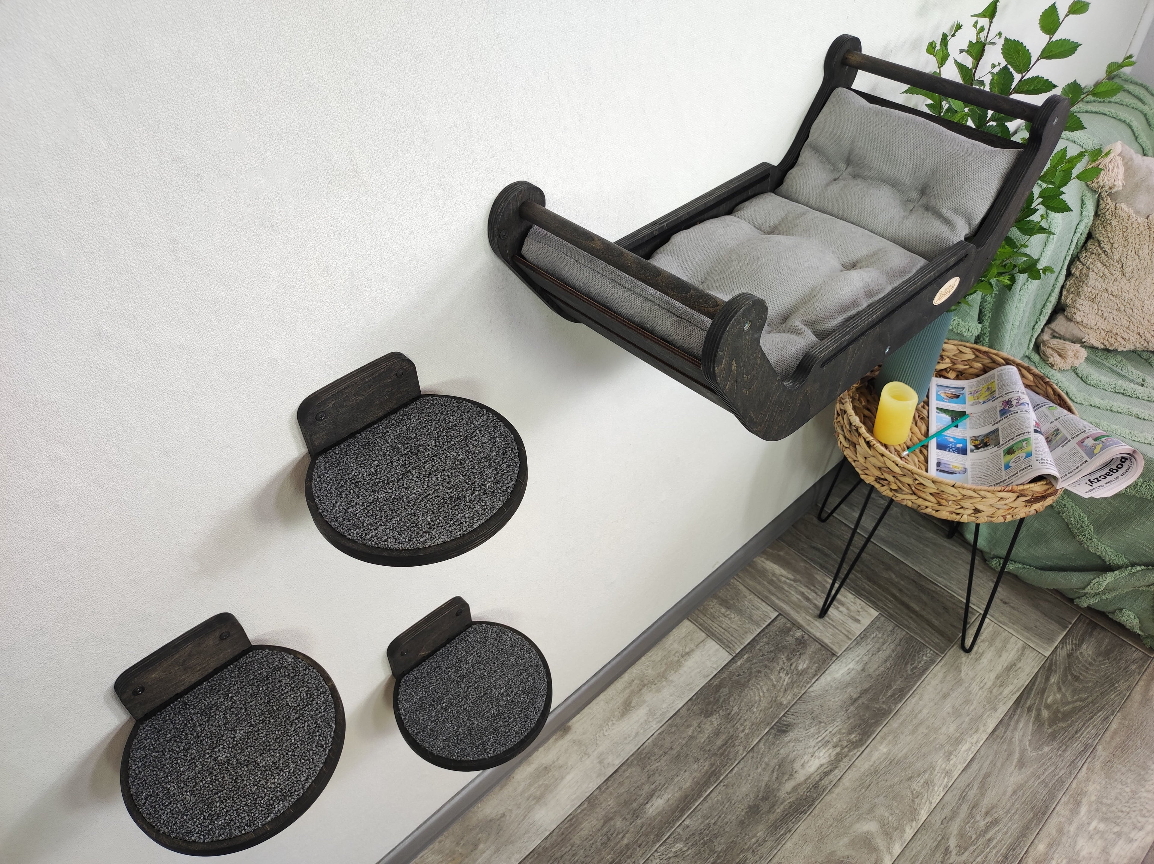 Modern Cat Wall Bed Set & 3 Steps: Climbing System