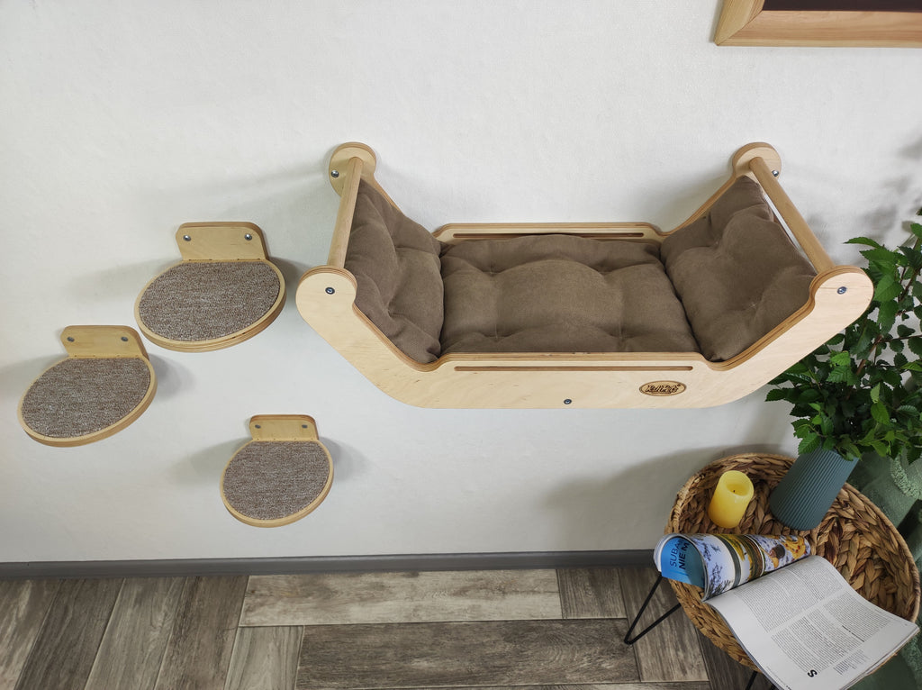 Modern Cat Wall Bed Set & 3 Steps: Climbing System