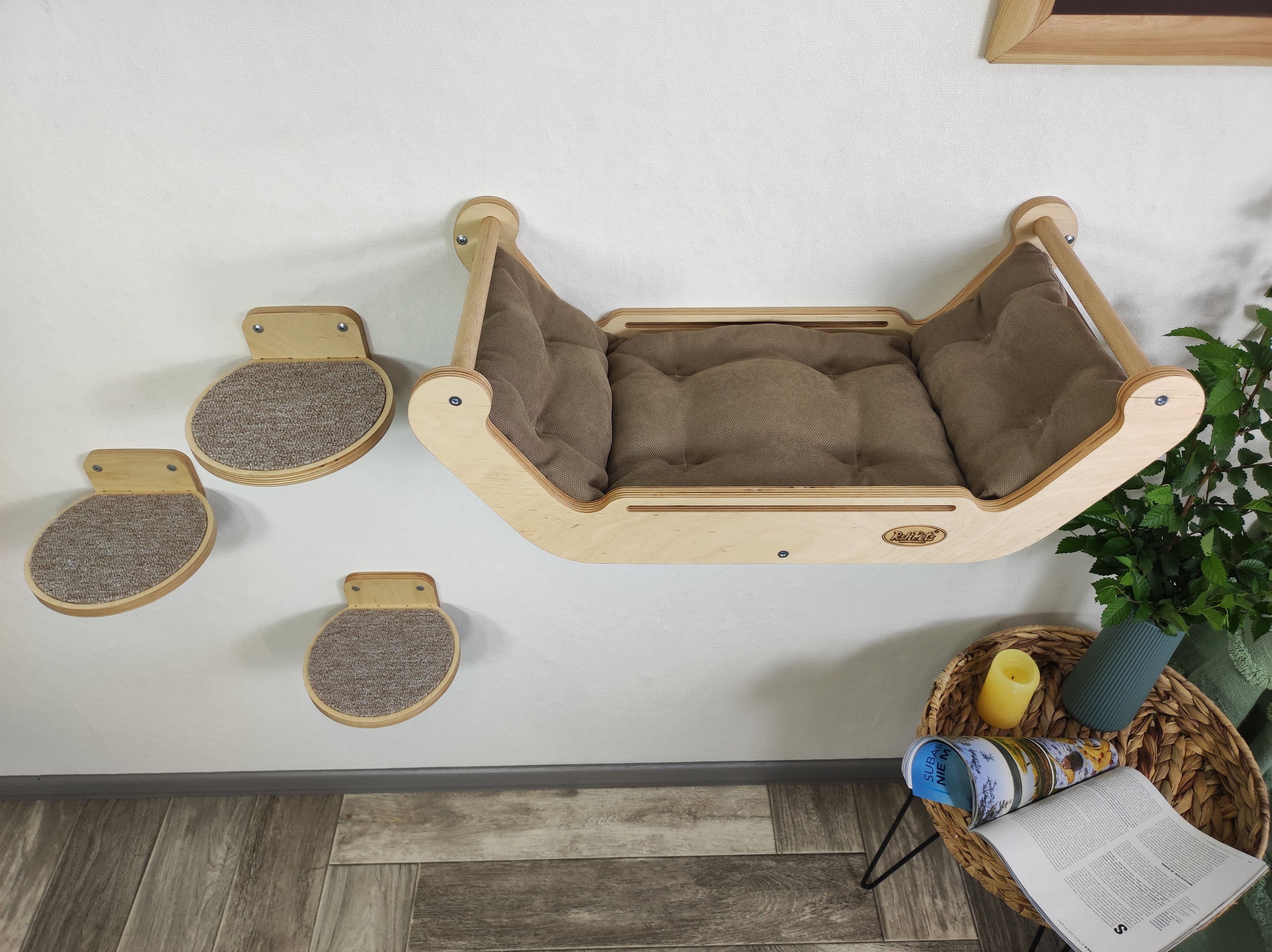 Modern Cat Wall Bed Set & 3 Steps: Climbing System