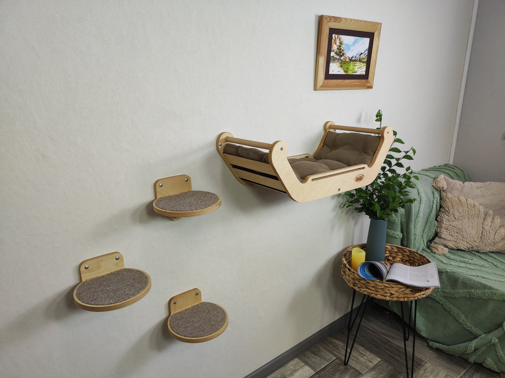 Modern Cat Wall Bed Set & 3 Steps: Climbing System