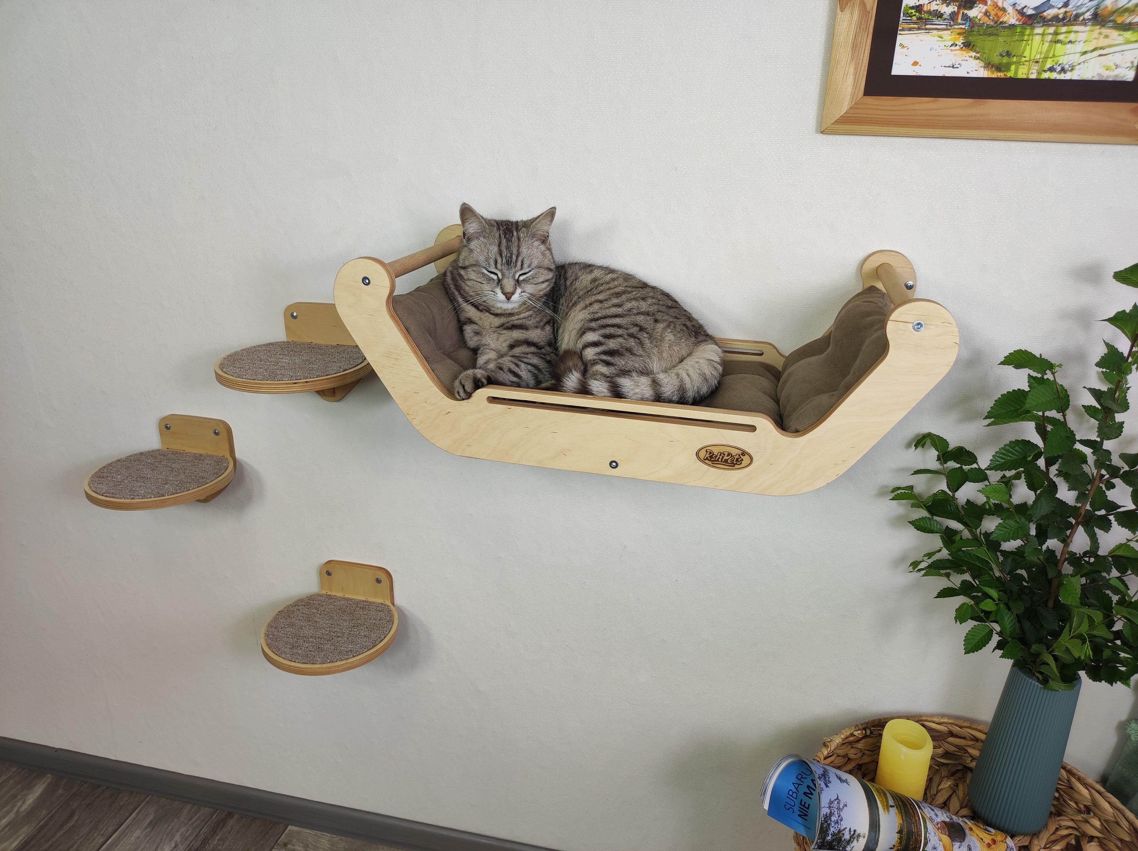 Modern Cat Wall Bed Set & 3 Steps: Climbing System