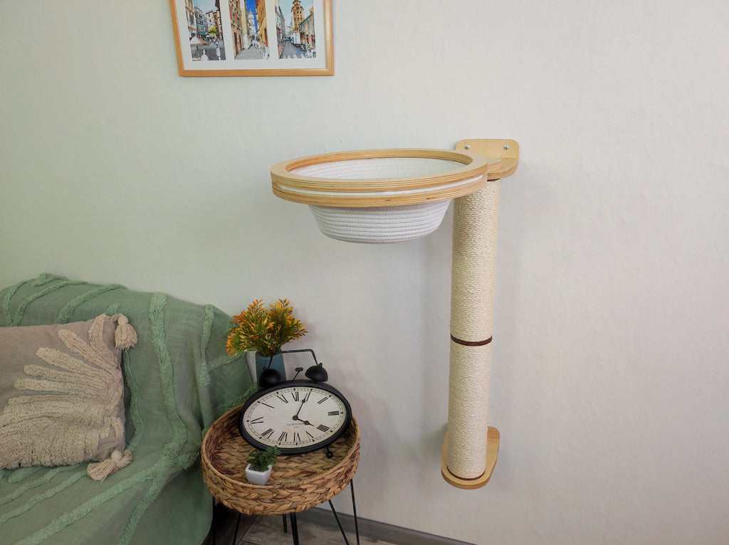 Cat Scratching Post with Basket Bed �?Wall-Mounted Cat Tower