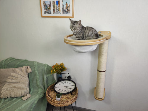 Cat Scratching Post with Basket Bed �?Wall-Mounted Cat Tower