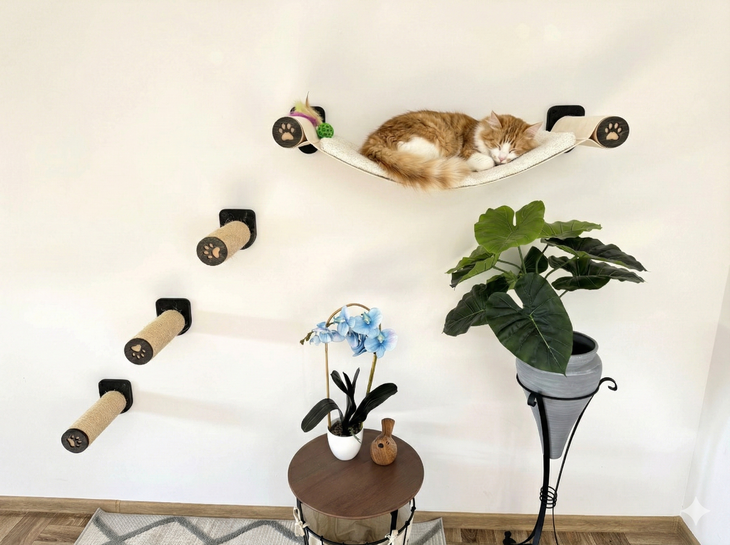 Wall-Mounted Cat Hammock with Cushion & Climbing Steps