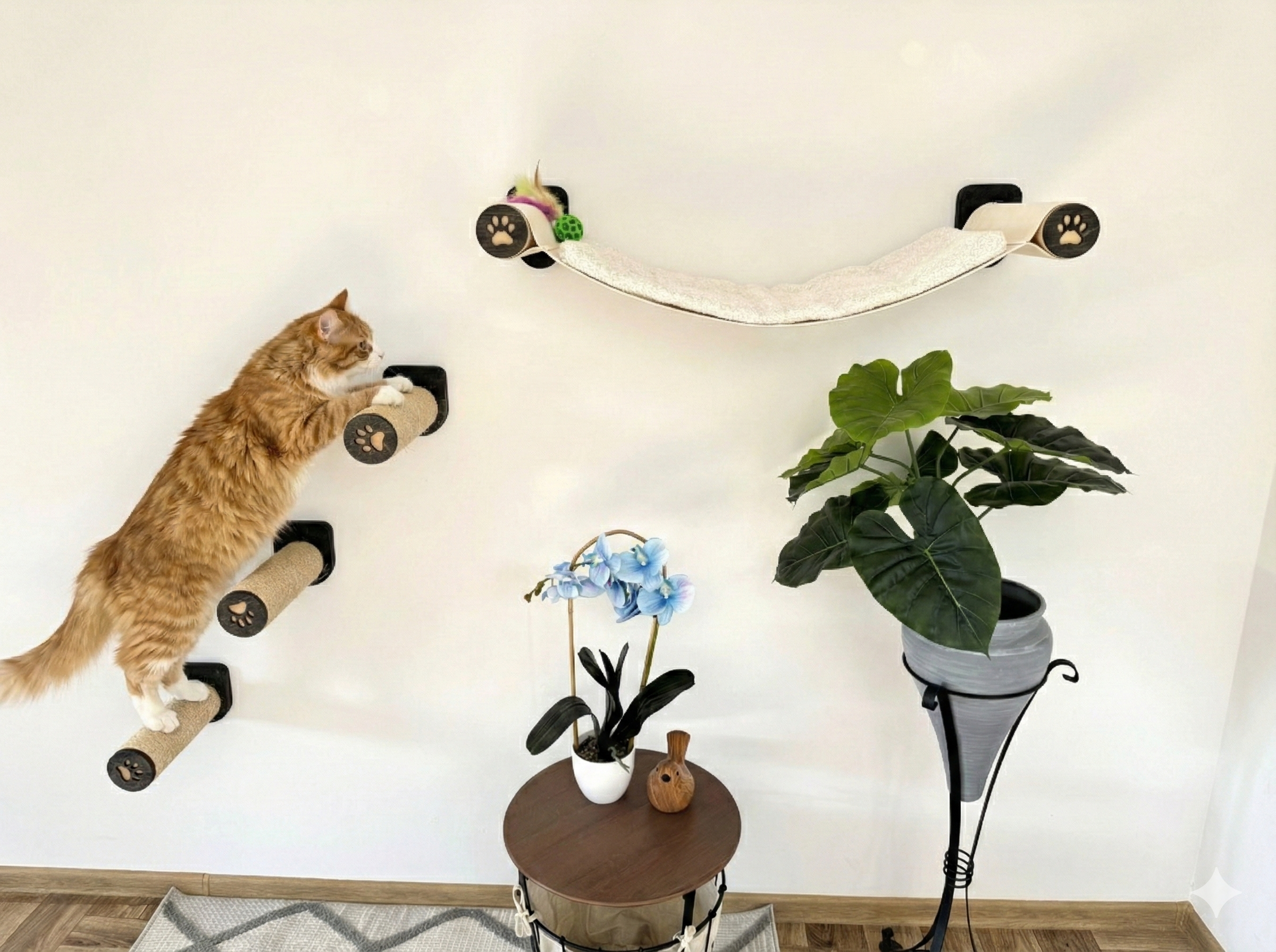 Wall-Mounted Cat Hammock with Cushion & Climbing Steps