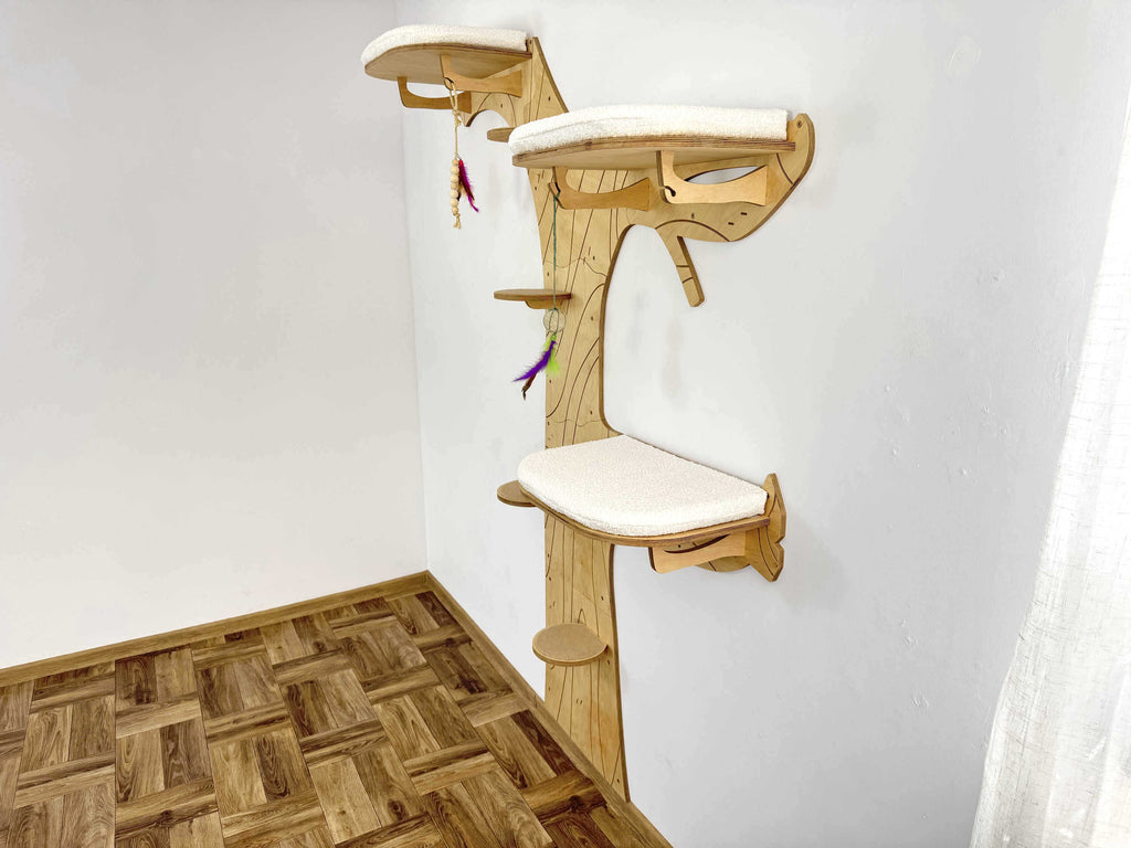 Cat Climbing Shelves: Tree with Steps and 3 Beds with Cushions
