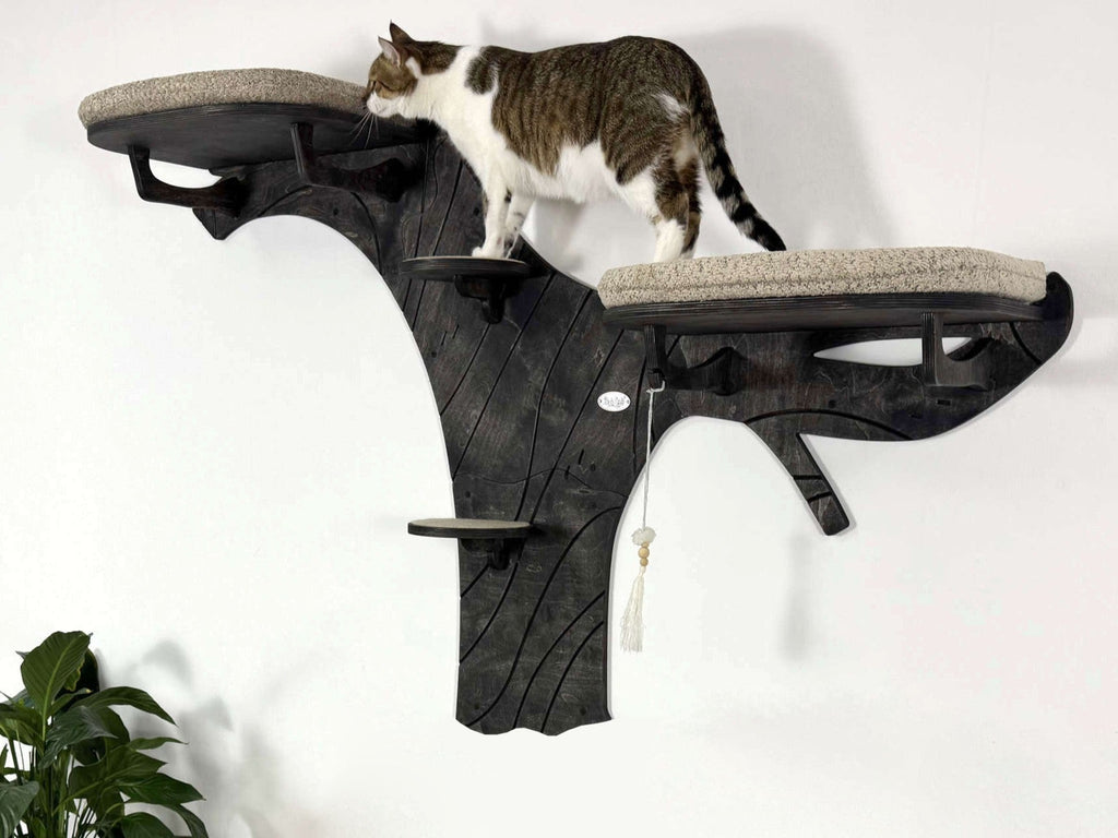 Modular Wall-Mounted Cat Tree with Cat Beds and Steps (Half Tree Option)