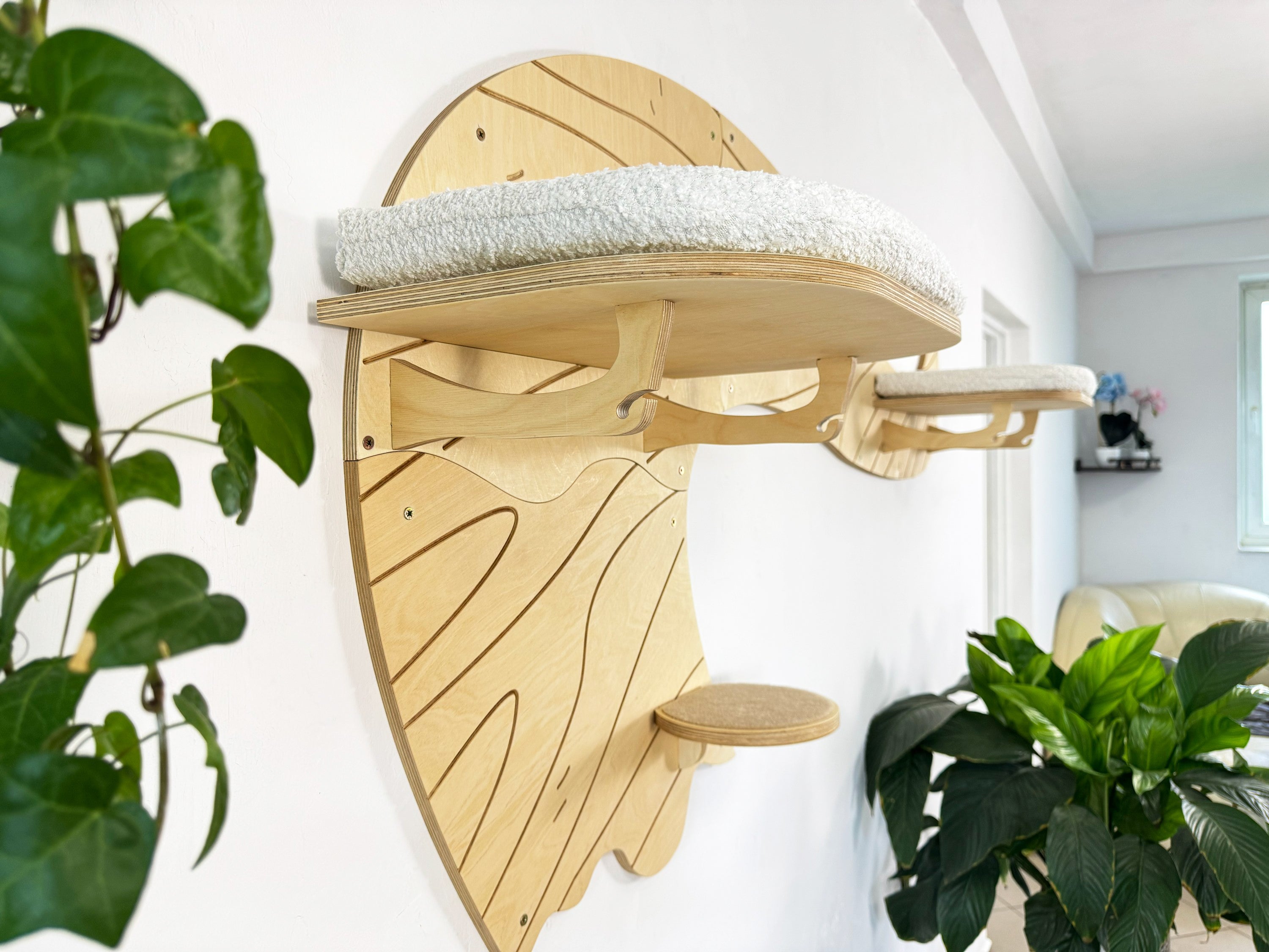 Wave Wall Mounted Cat Tree with 2 Cushioned Shelves