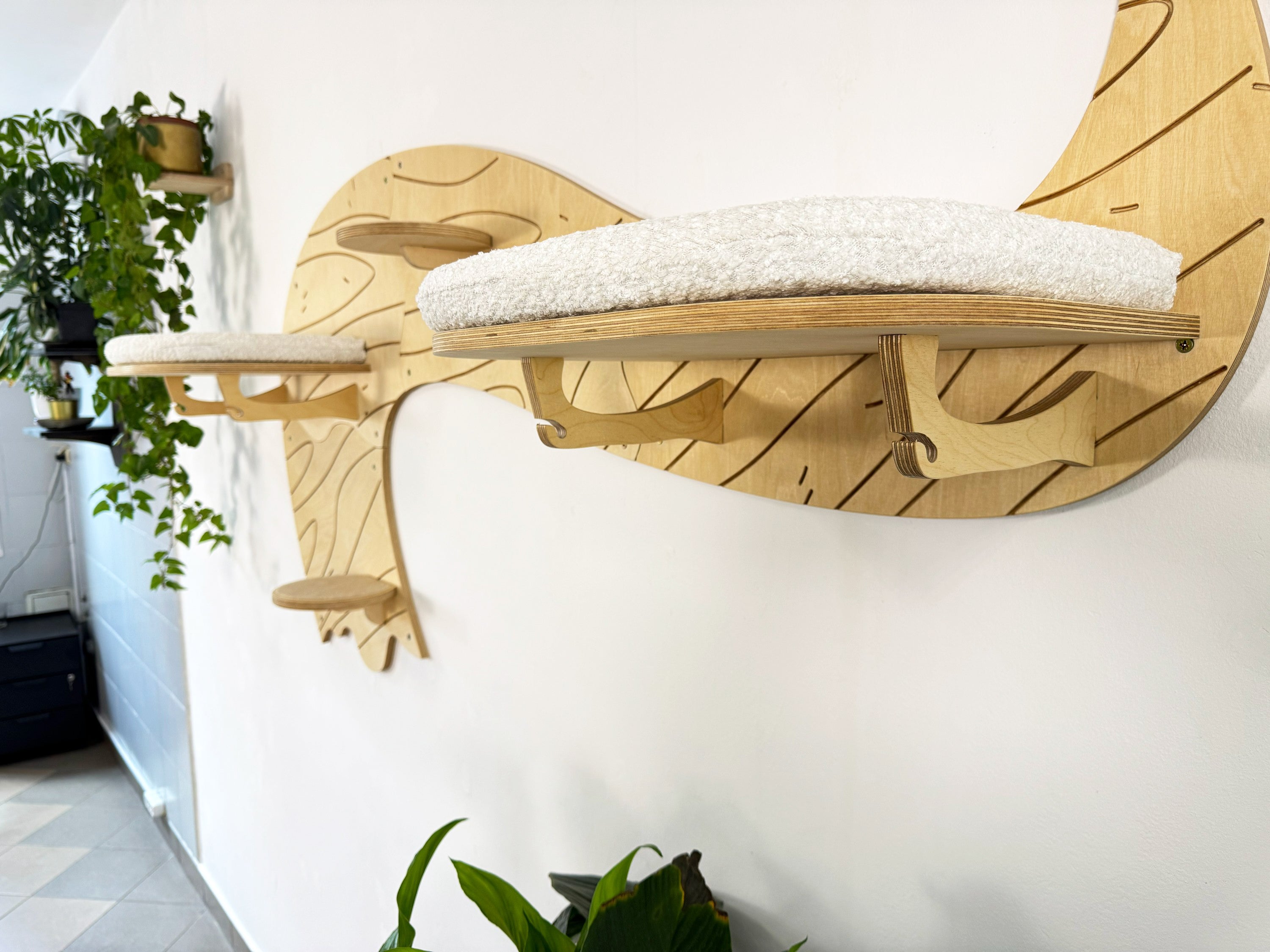 Wave Wall Mounted Cat Tree with 2 Cushioned Shelves