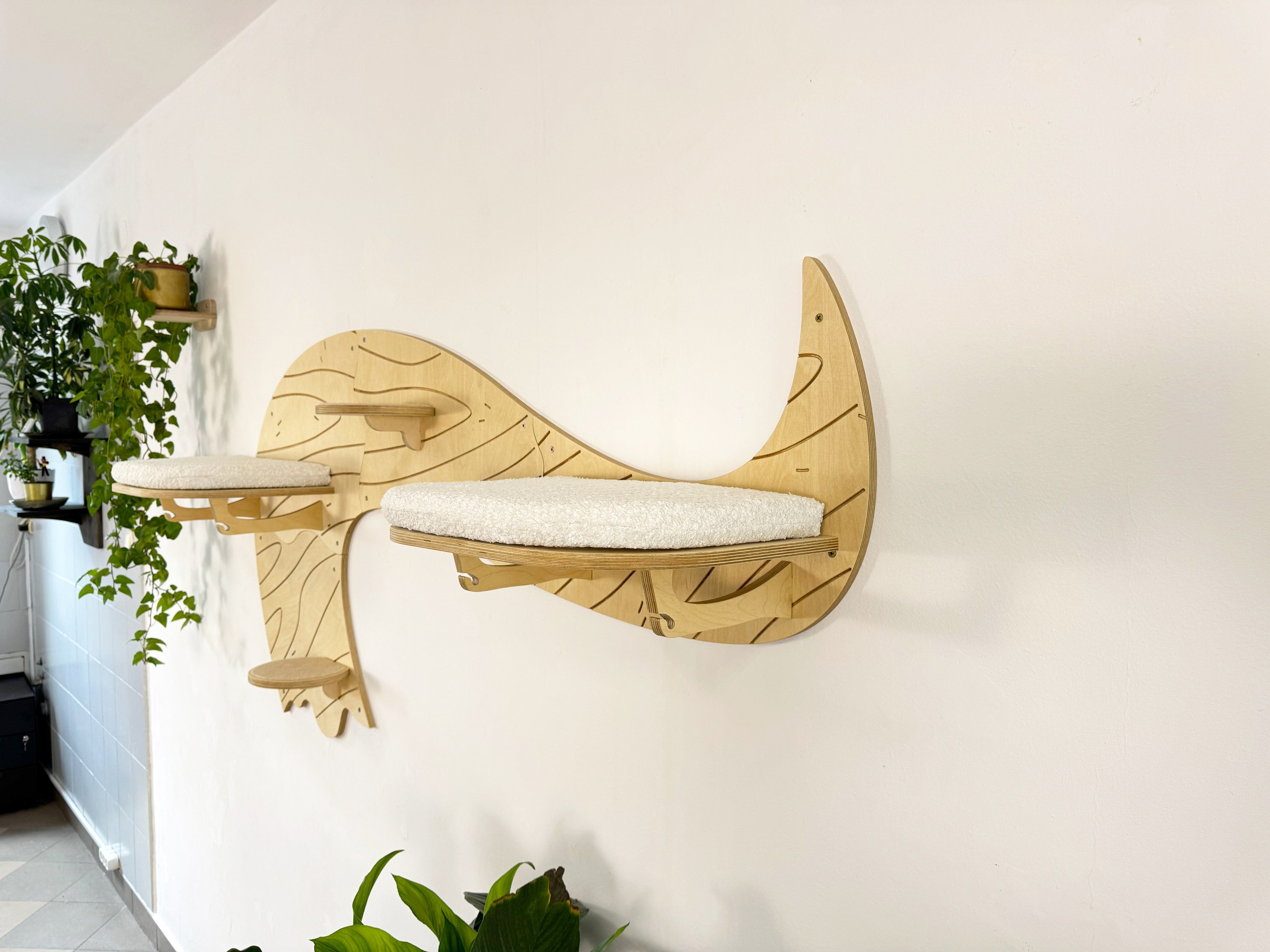 Wave Wall Mounted Cat Tree with 2 Cushioned Shelves