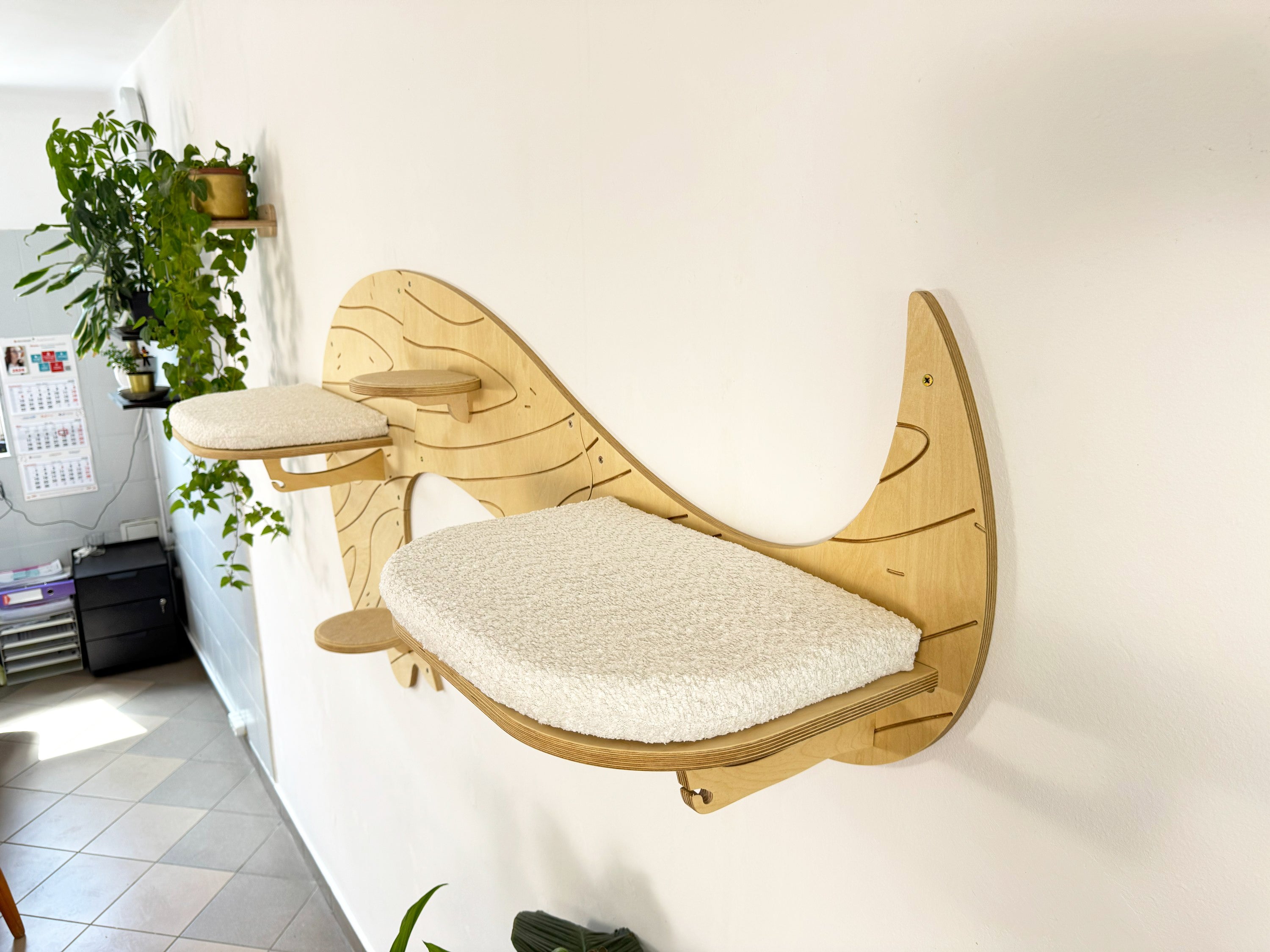 Wave Wall Mounted Cat Tree with 2 Cushioned Shelves