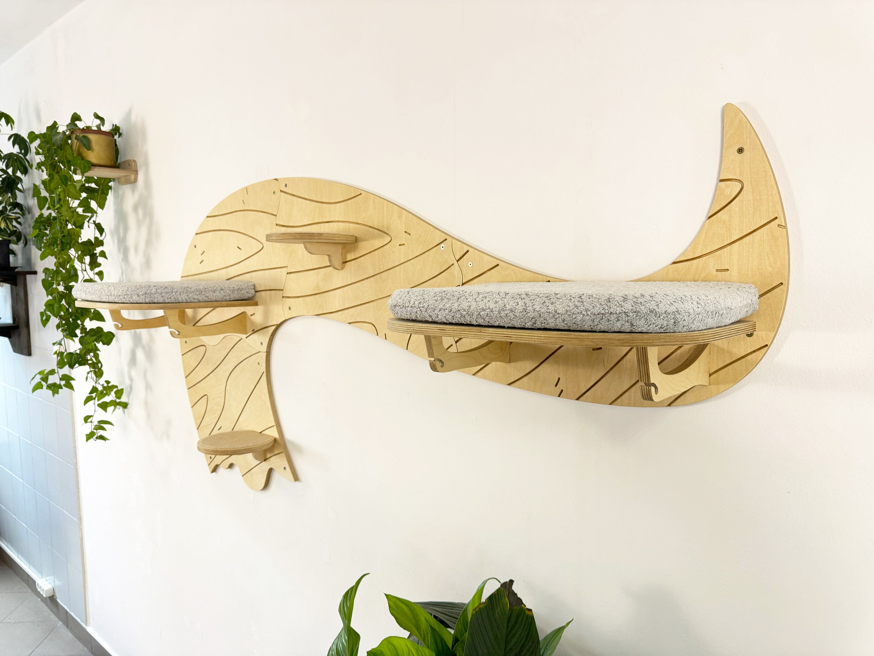 Wave Wall Mounted Cat Tree with 2 Cushioned Shelves