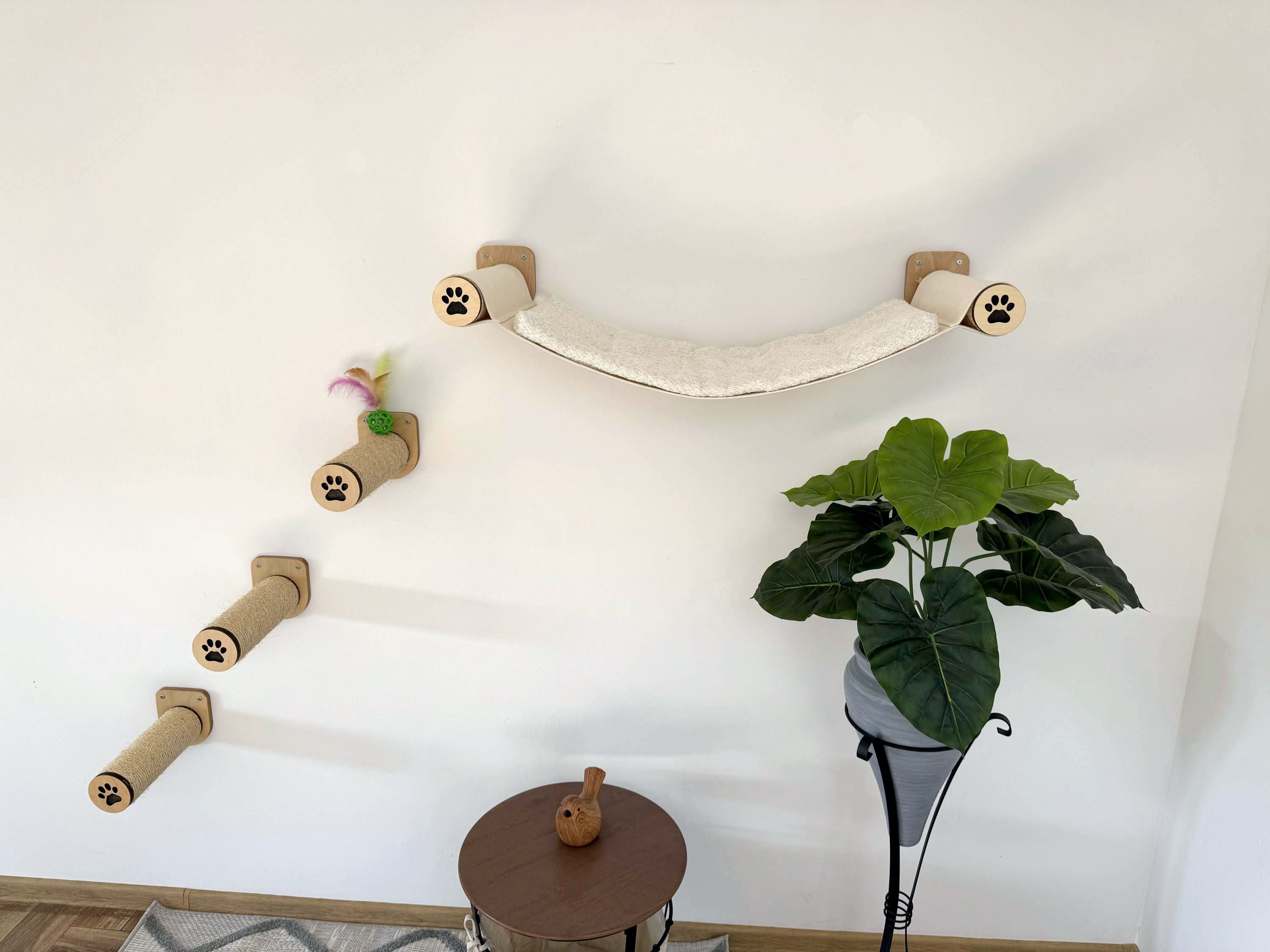 Wall-Mounted Cat Hammock with Cushion & Climbing Steps
