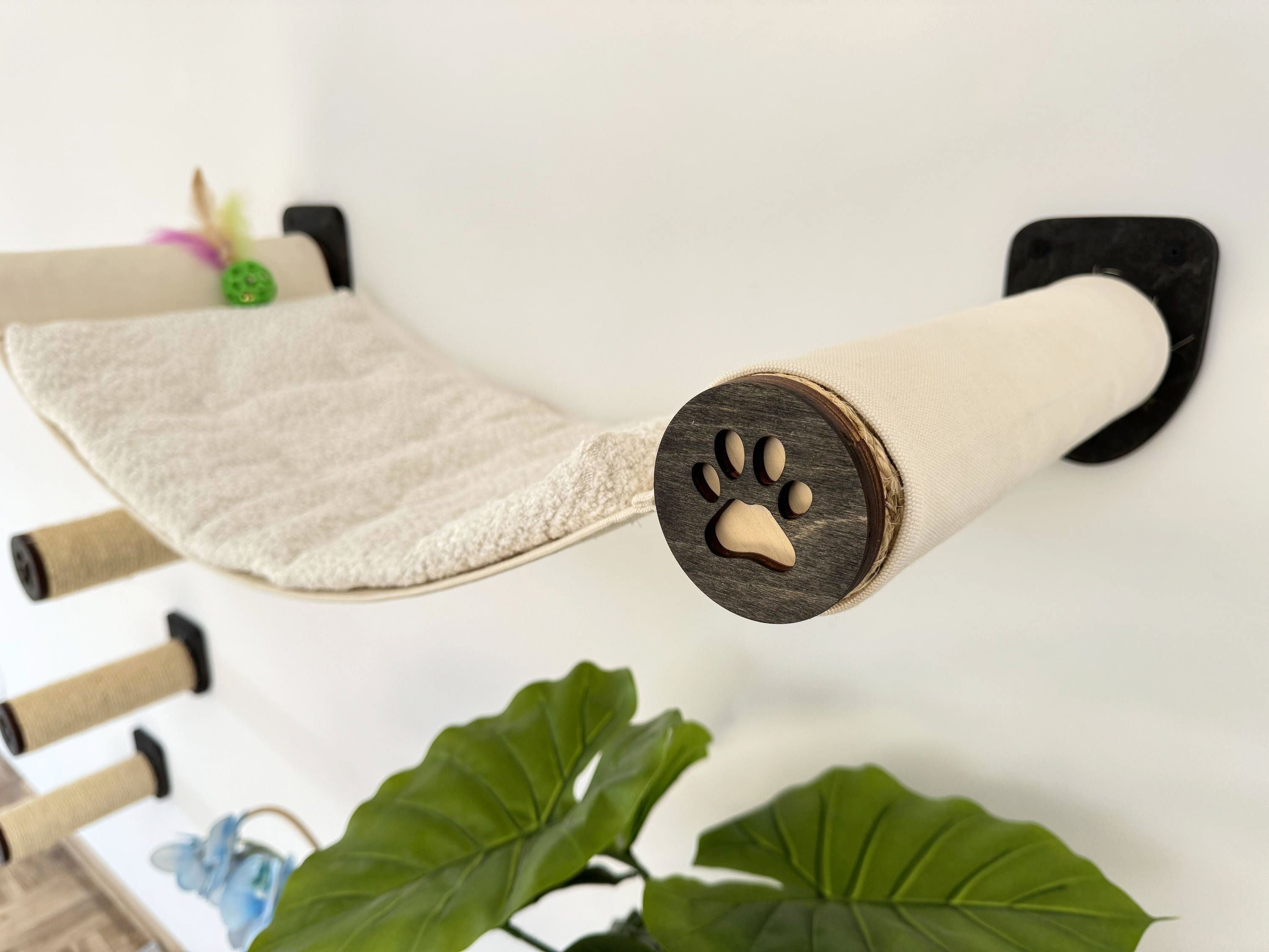 Wall-Mounted Cat Hammock with Cushion & Climbing Steps