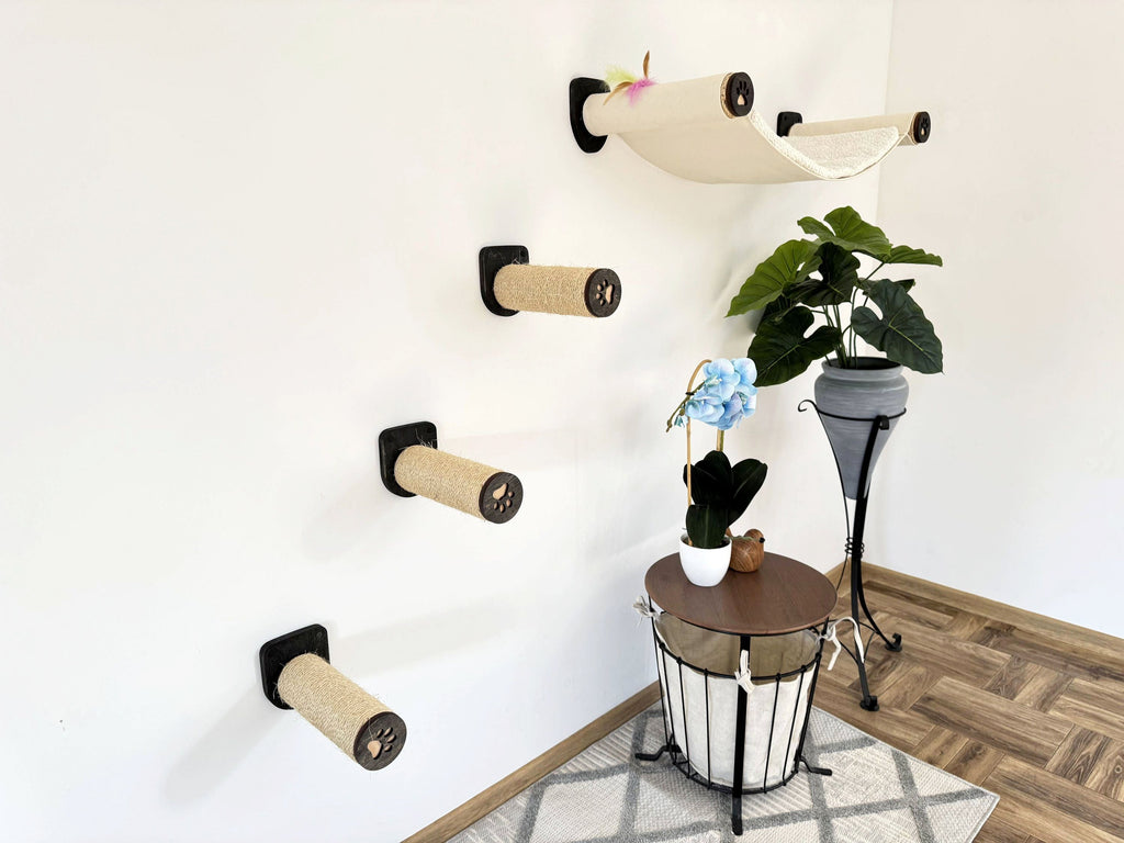 Wall-Mounted Cat Hammock with Cushion & Climbing Steps