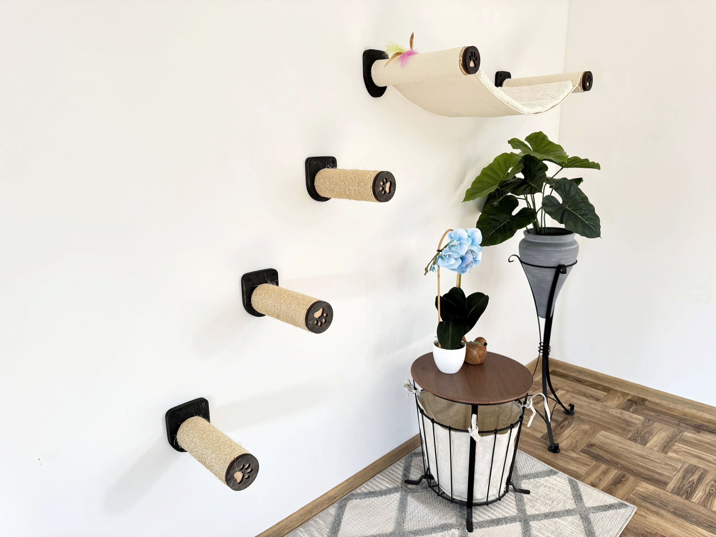 Wall-Mounted Cat Hammock with Cushion & Climbing Steps