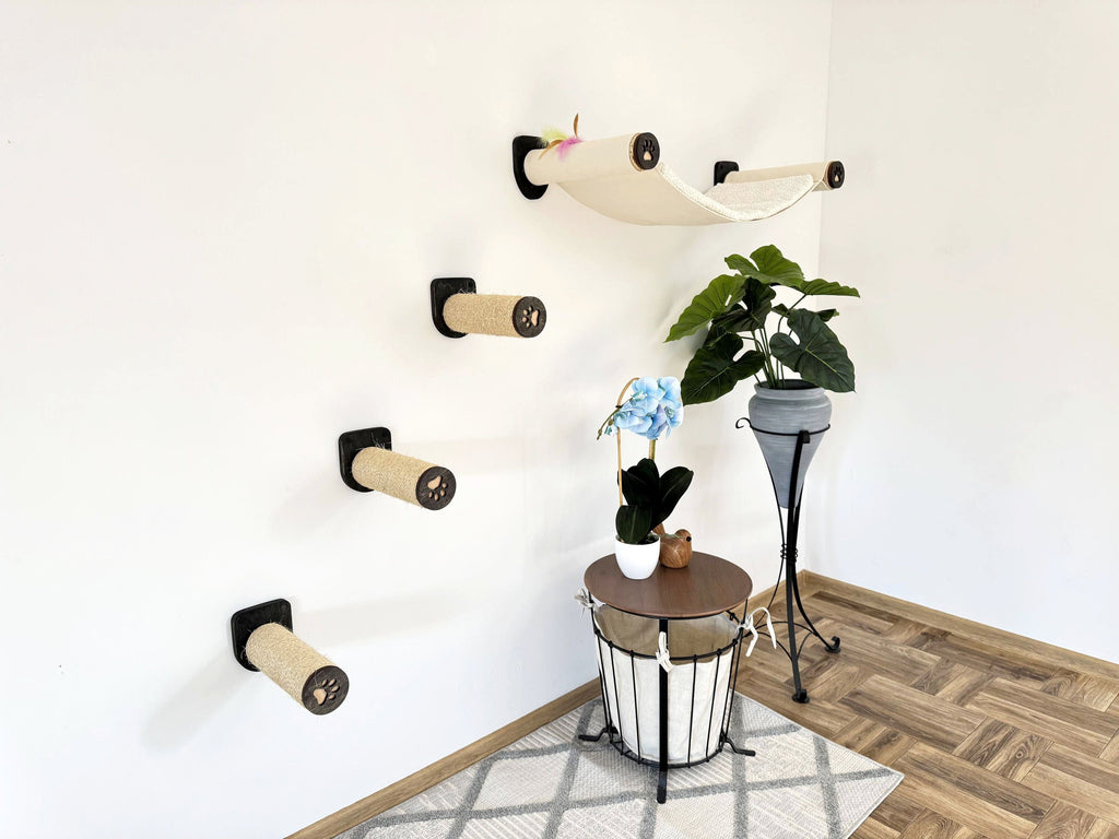 Wall-Mounted Cat Hammock with Cushion & Climbing Steps