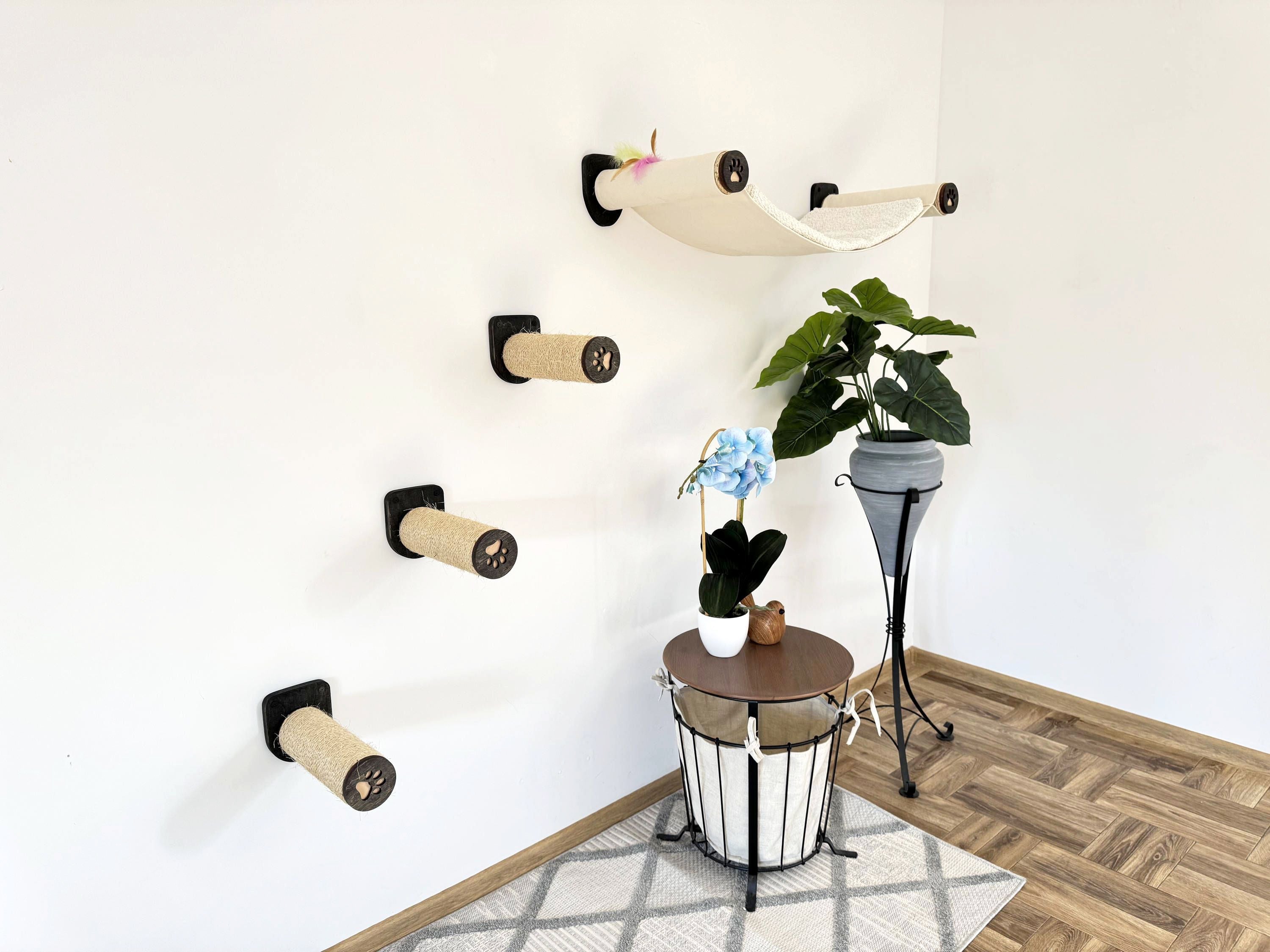 Wall-Mounted Cat Hammock with Cushion & Climbing Steps