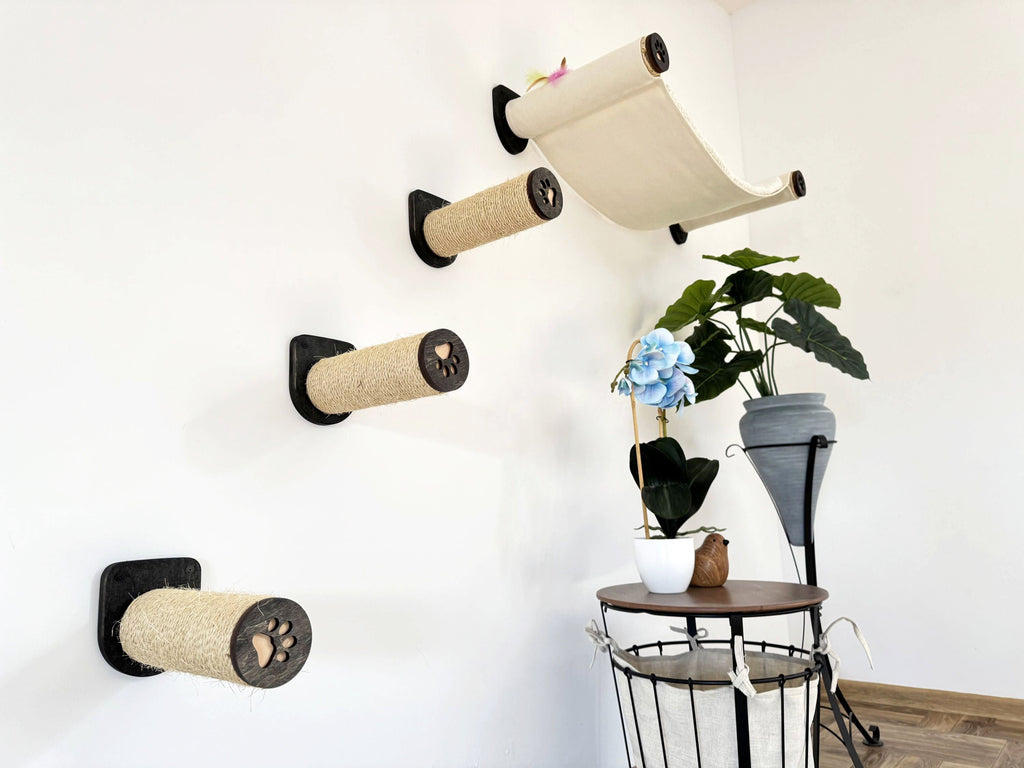 Wall-Mounted Cat Hammock with Cushion & Climbing Steps