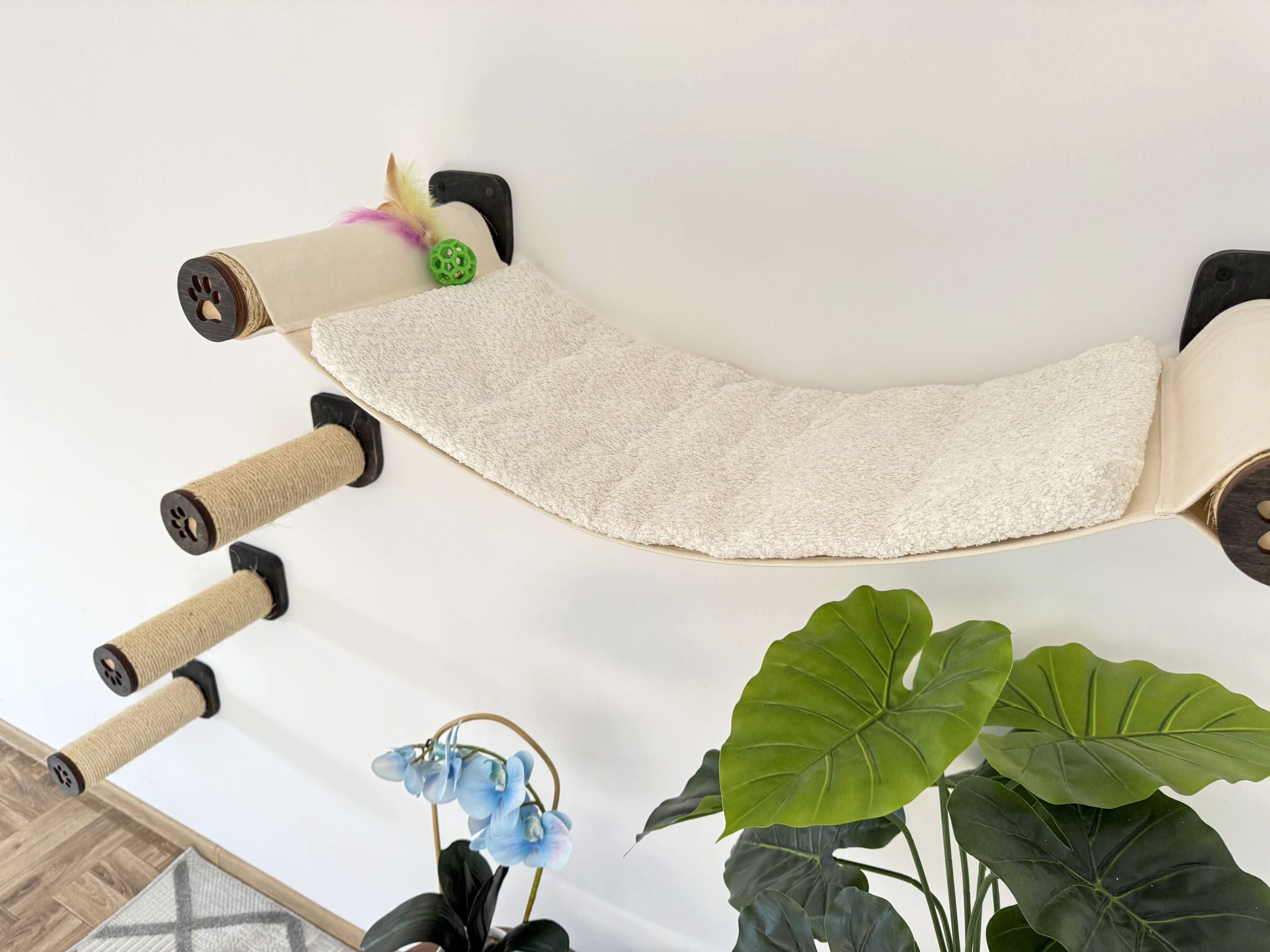 Wall-Mounted Cat Hammock with Cushion & Climbing Steps