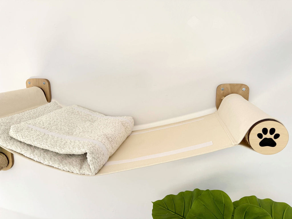 Wall-Mounted Cat Hammock with Cushion & Climbing Steps