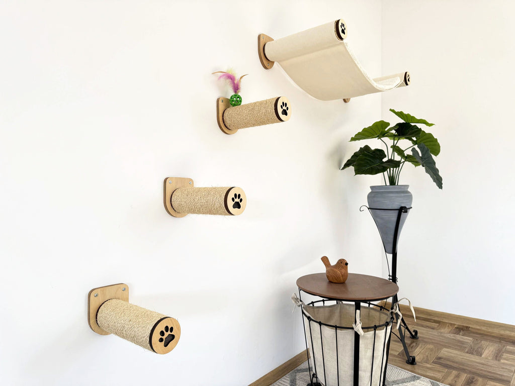 Wall-Mounted Cat Hammock with Cushion & Climbing Steps