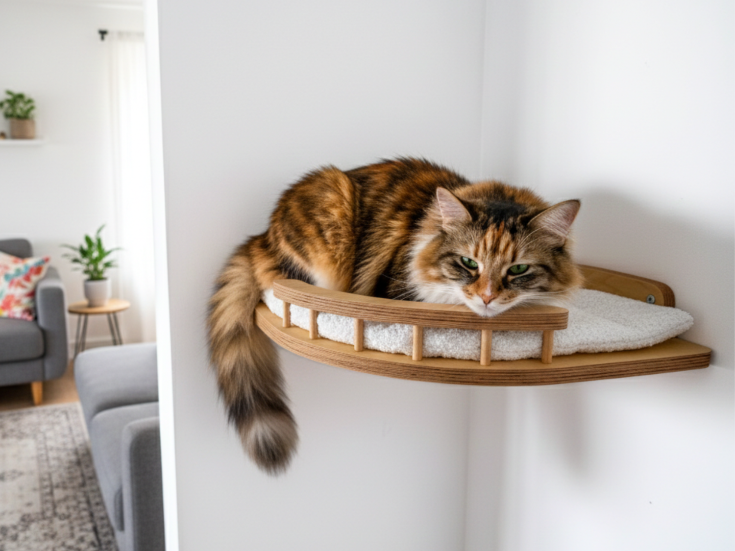 Corner Cat Wall Shelf with Soft Cushion