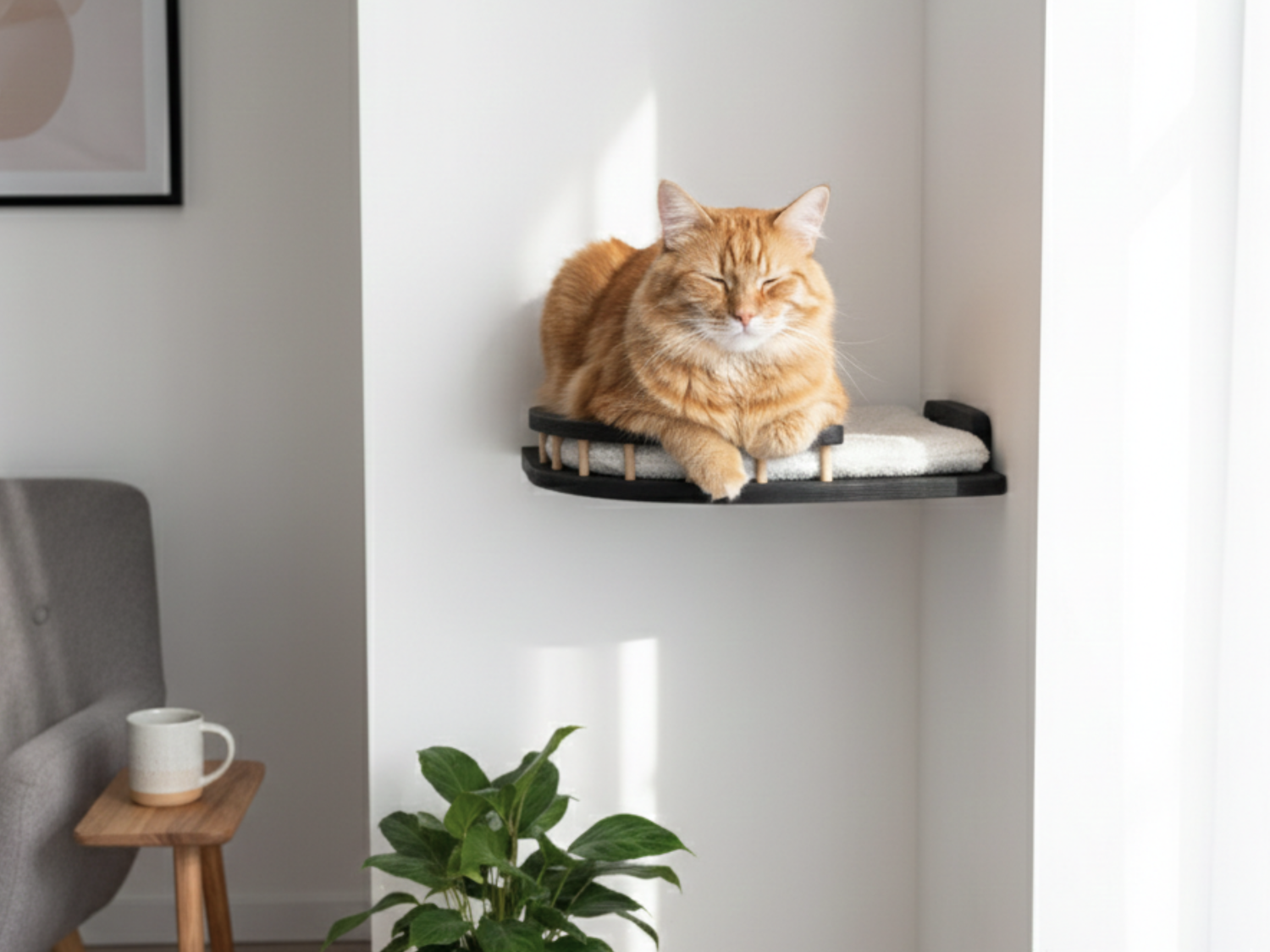 Corner Cat Wall Shelf with Soft Cushion