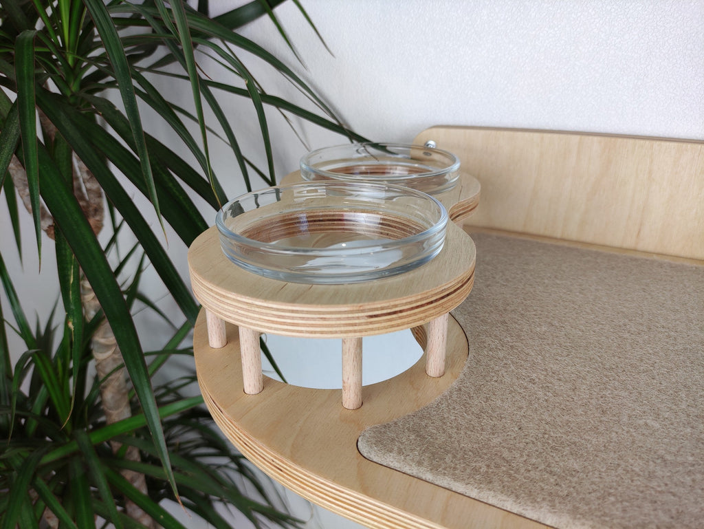 Cat Feeding Shelf With 2 Bowls (Wall-Mounted)