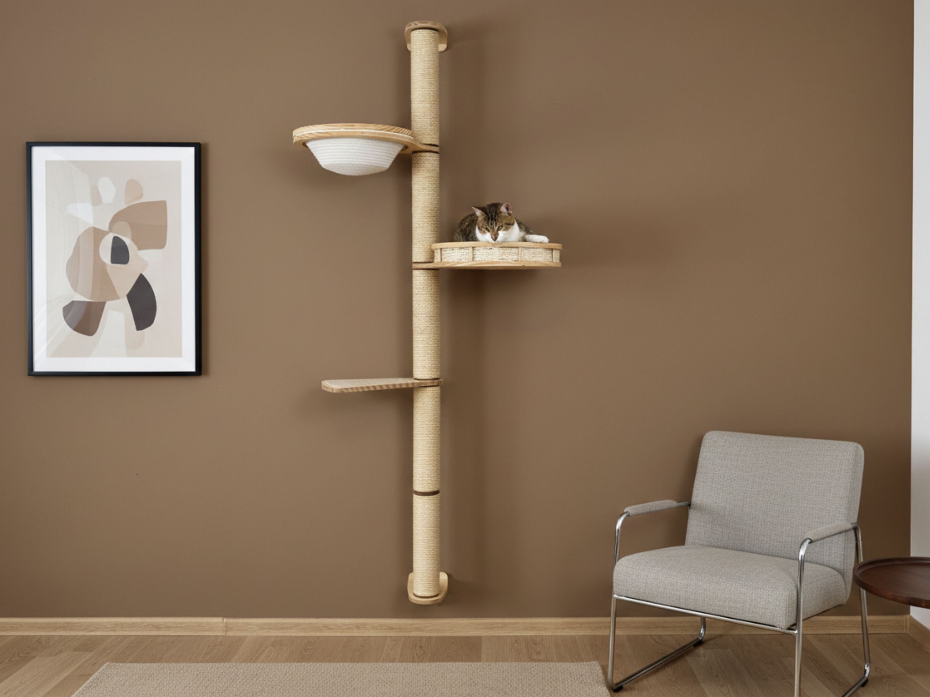 Space-Saving Cat Wall Set �?Scratcher, Cotton Basket & Step Shelf