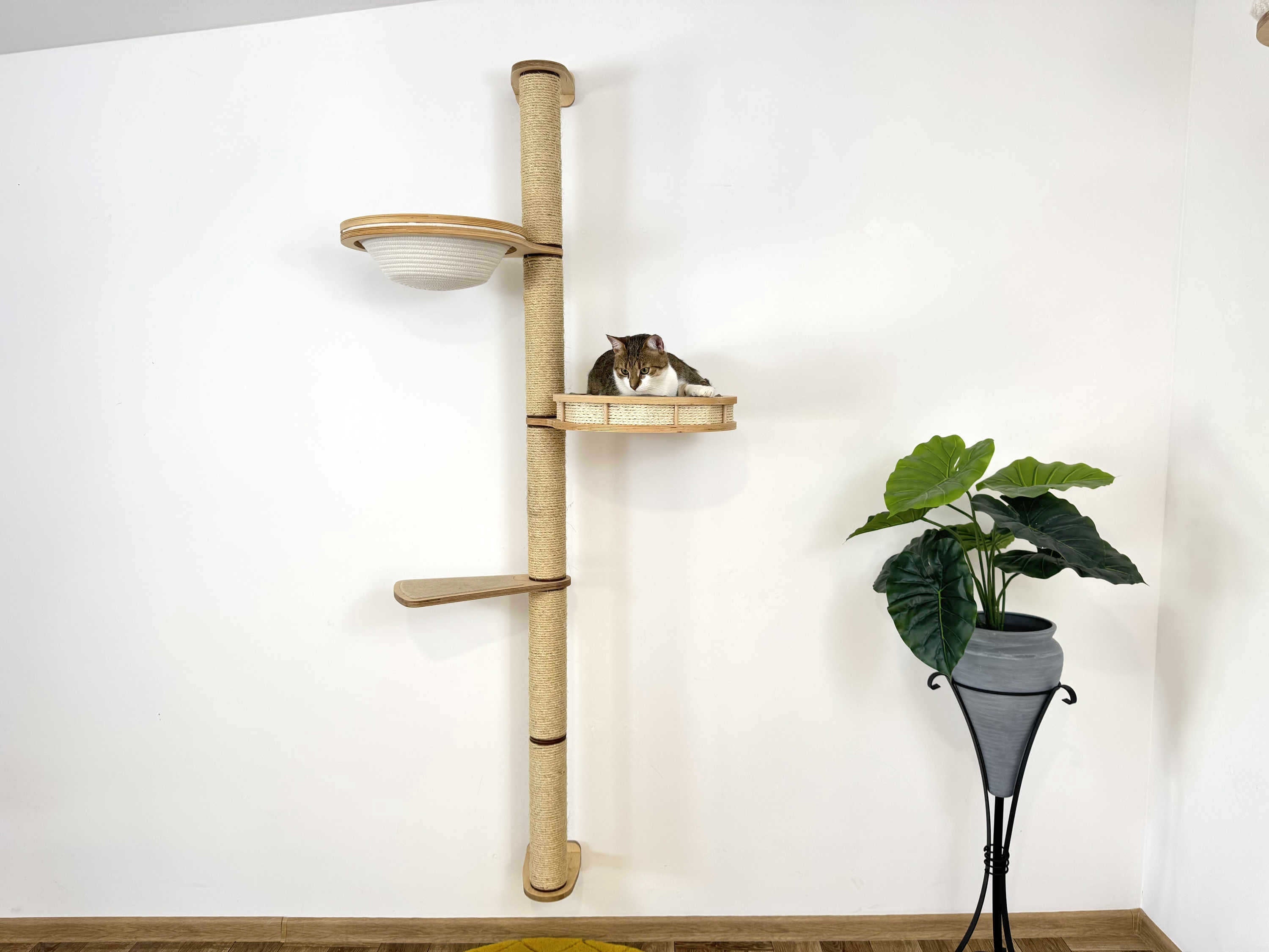 Space-Saving Cat Wall Set �?Scratcher, Cotton Basket & Step Shelf