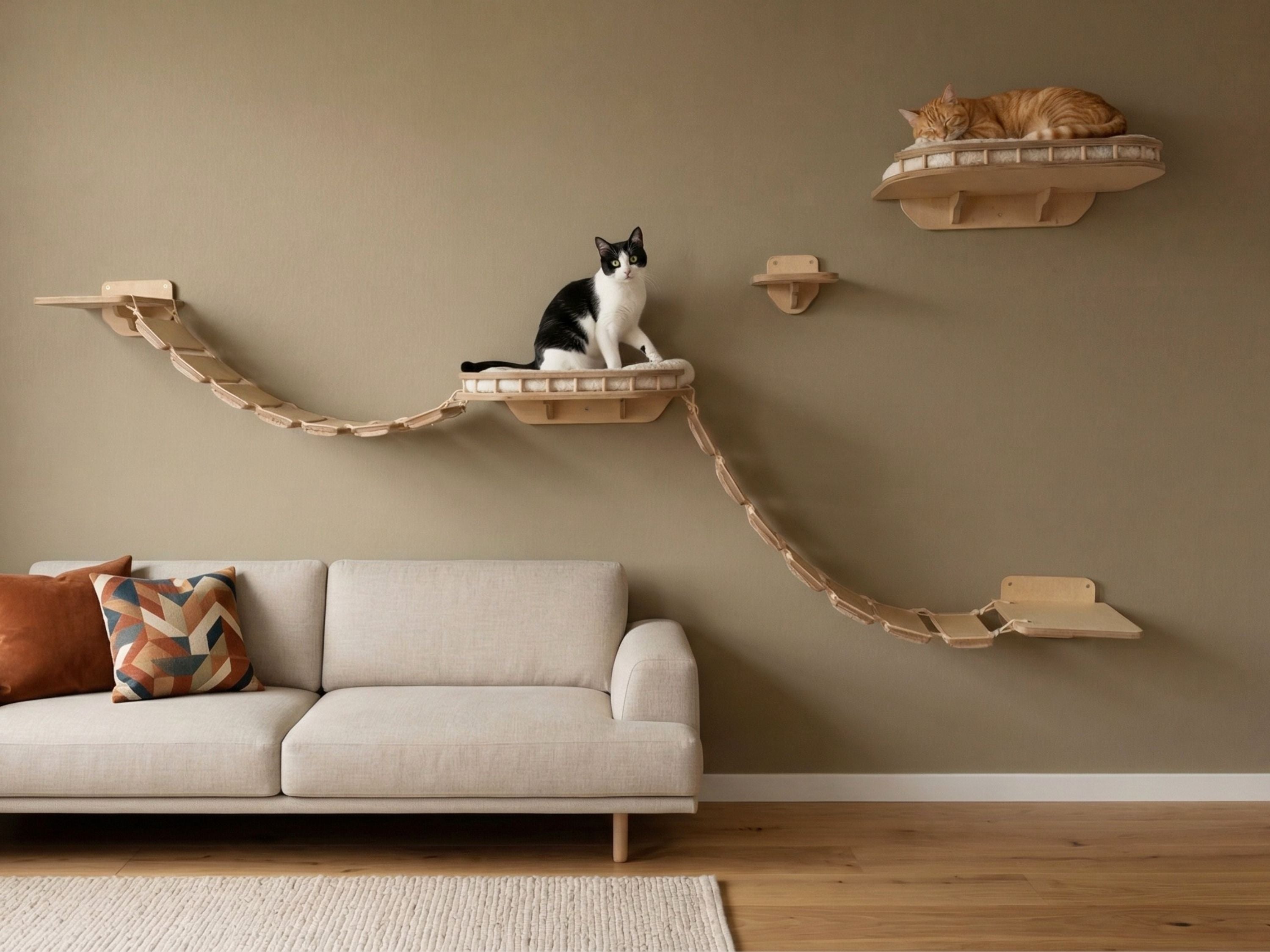 Cat Wall Playground: Large Bridge, Wall Step and Bed