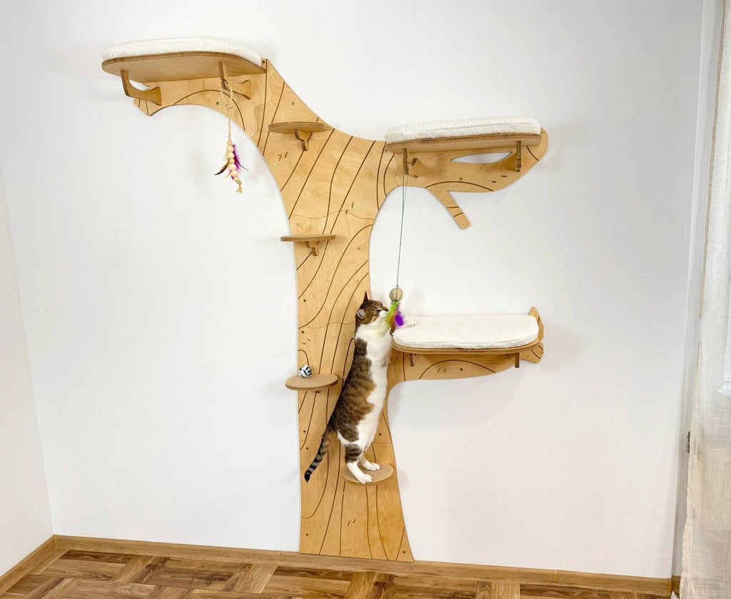 Cat Climbing Shelves: Tree with Steps and 3 Beds with Cushions