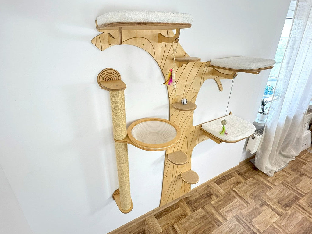 Wall Cat Tree “Climb & Lounge�?Set with Scratching Post
