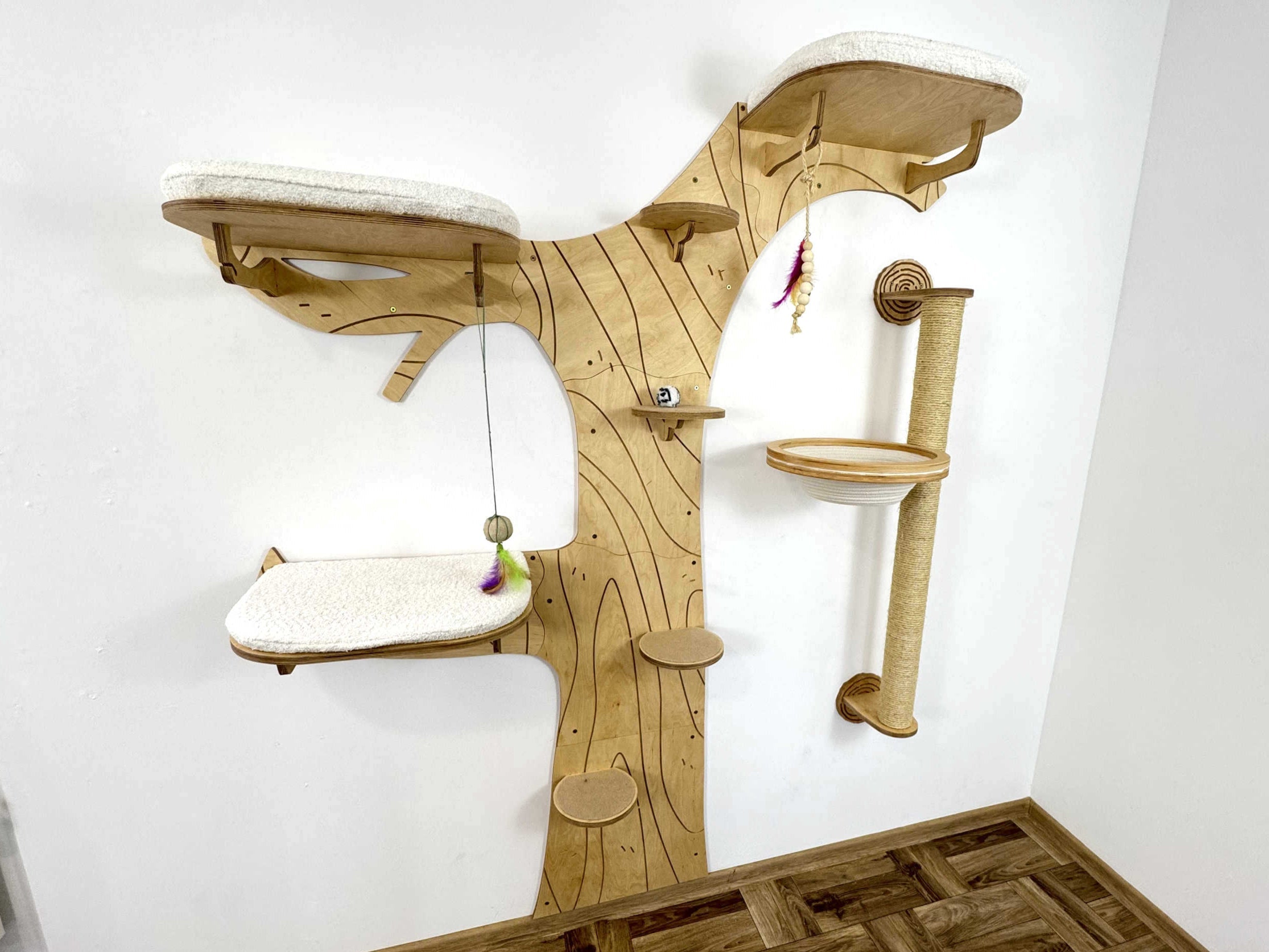 Wall Cat Tree “Climb & Lounge�?Set with Scratching Post